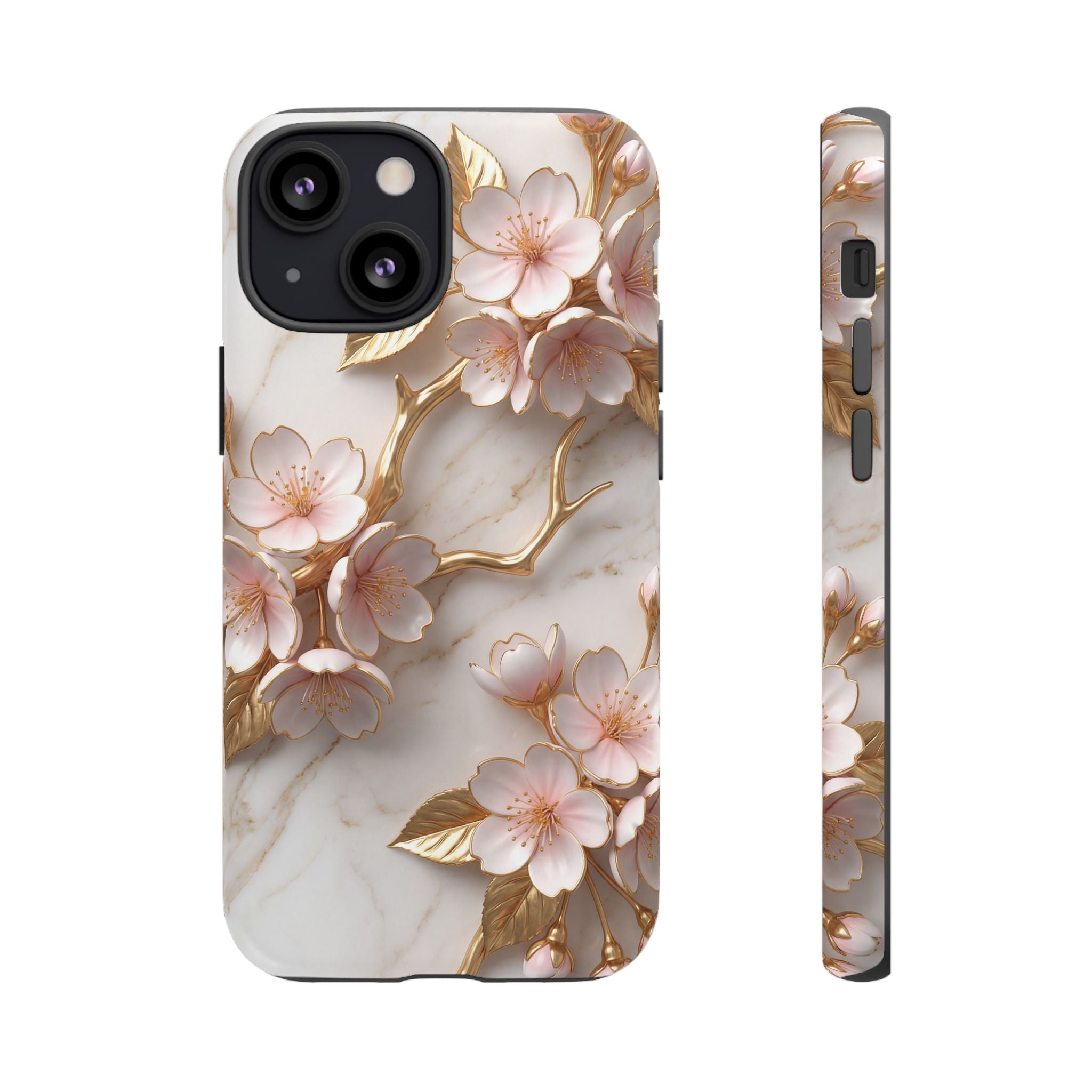 Floral Marble iPhone Case — Sakura Gold Cherry Blossom Tough Case