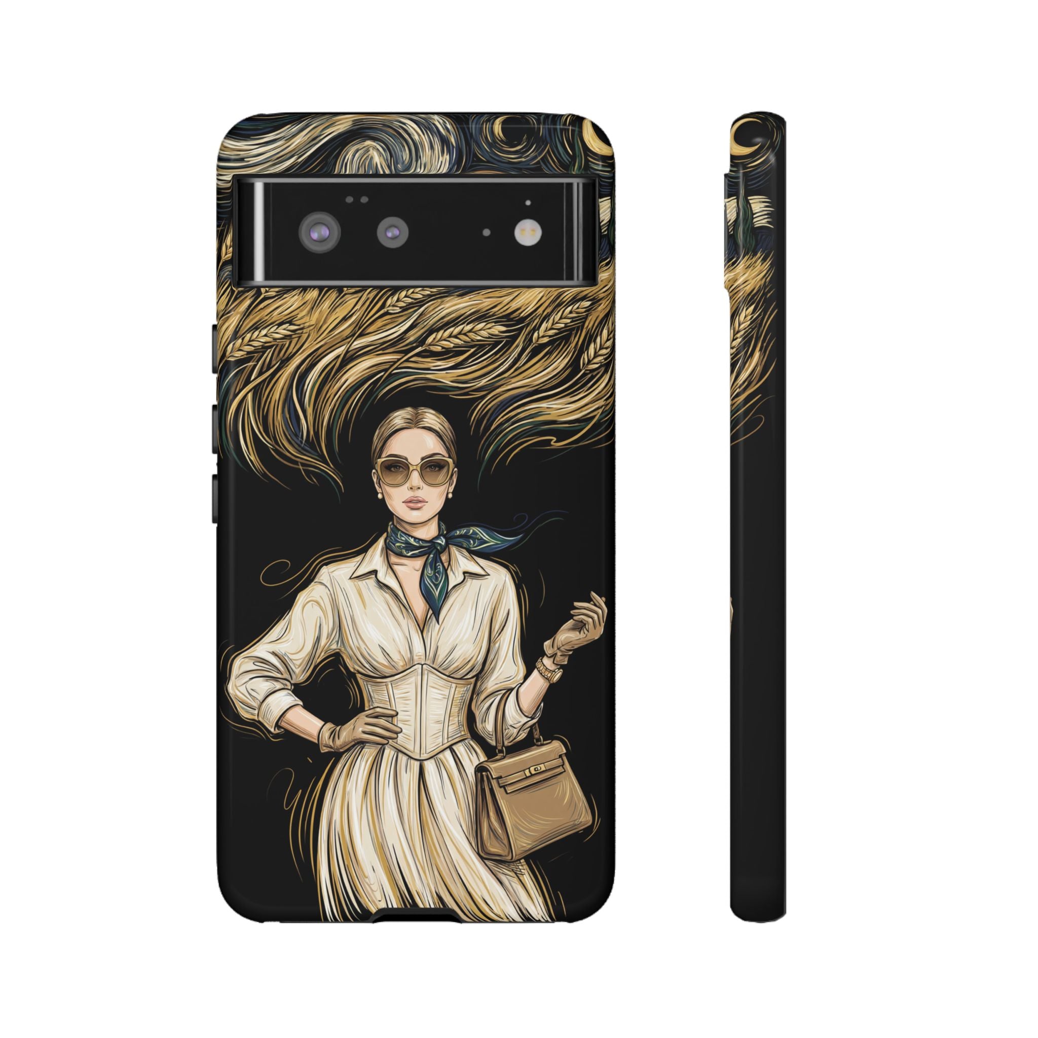 Vintage Elegance Google Pixel Phone Case | Retro Woman with Flowing Golden Hair
