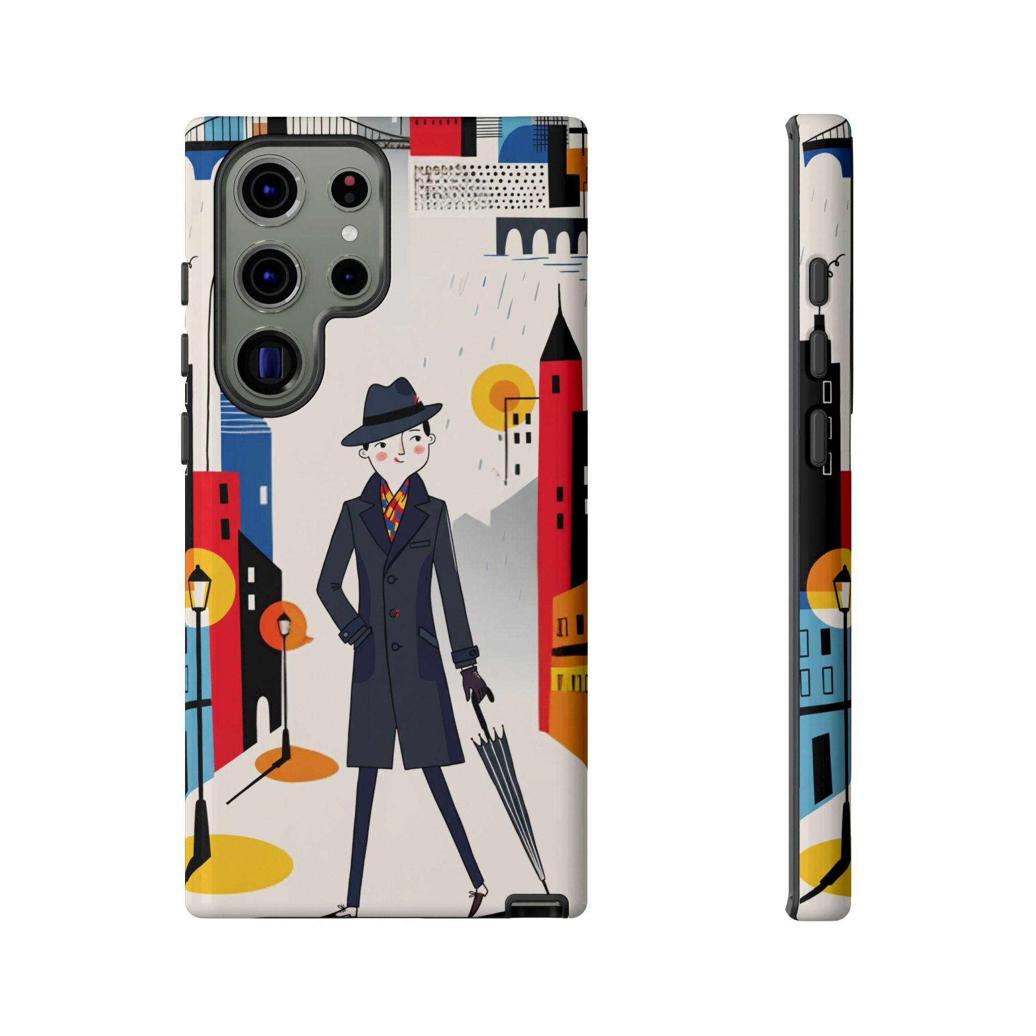 Retro Gentleman in Cityscape Illustration Samsung Galaxy Phone Case