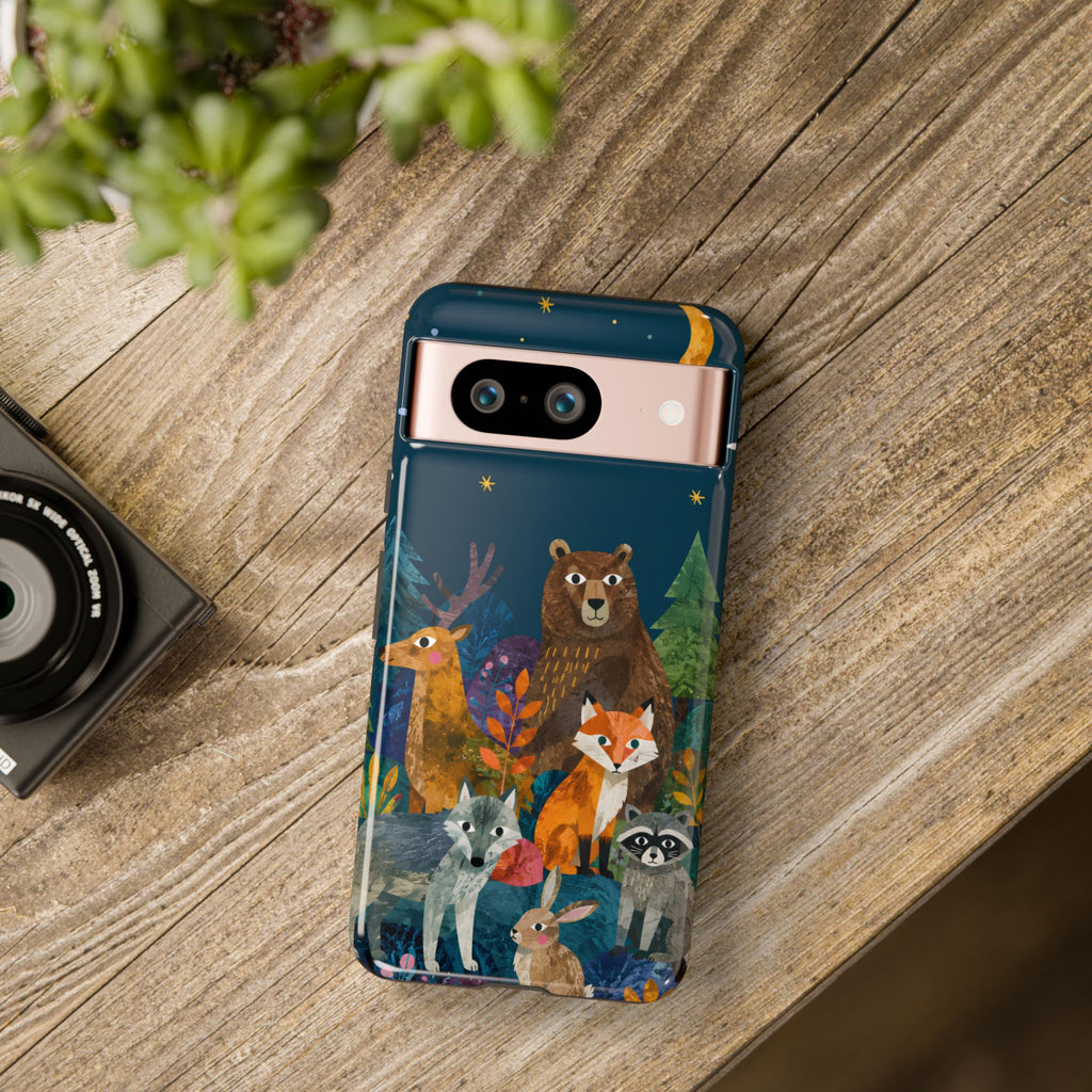 Forest Friends Google Pixel Phone Case | Nighttime Woodland Animals Design