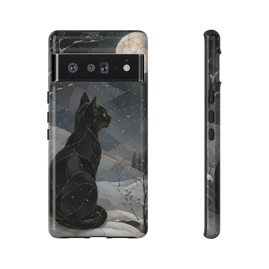 Black Cat Google Pixel Phone Case | Moonlit Winter Phone Case