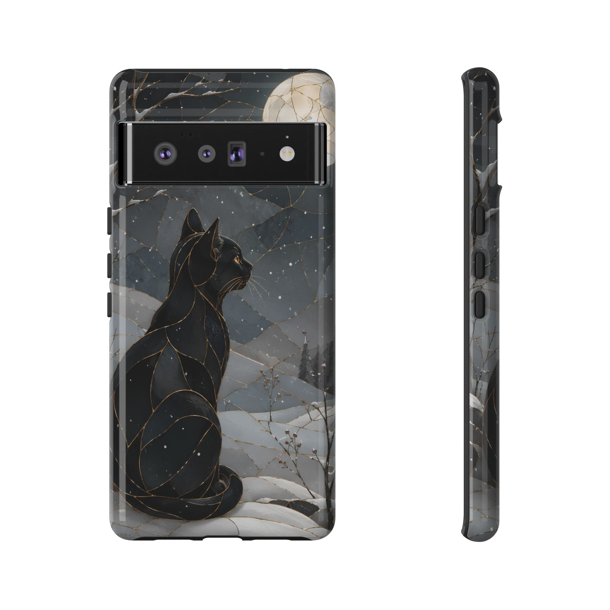 Black Cat Google Pixel Phone Case | Moonlit Winter Phone Case