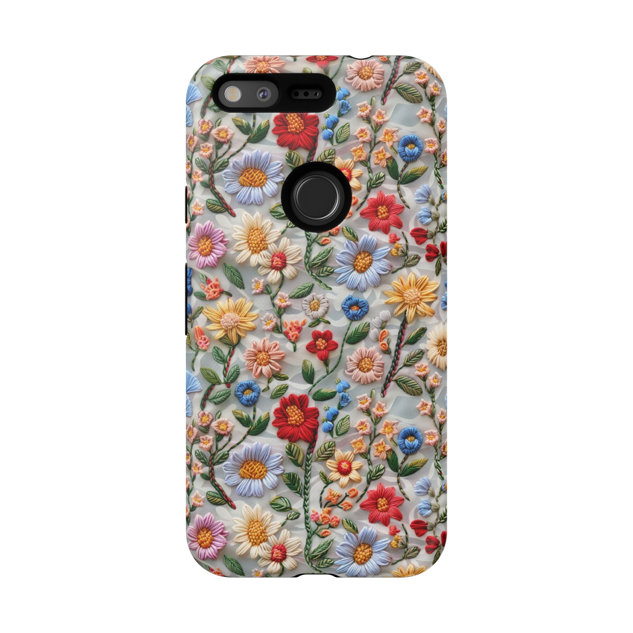 Floral Embroidered Pattern Tough Google Pixel Case — Colourful Daisy & Wildflower Design