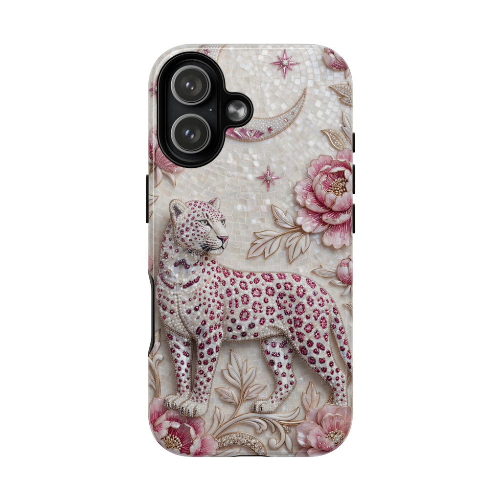 Floral Leopard Moon MagSafe iPhone Case | Pink Vintage Botanical Protective Cover