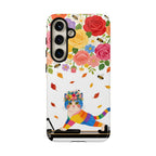 Floral Rainbow Cat Tough Samsung Galaxy Phone Case — Colorful Pilates Cat Design