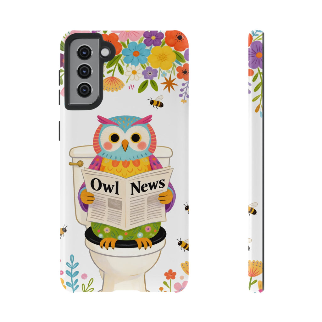 Owl News Floral Samsung Galaxy Phone Case | Cute Owl Reading Newspaper on Toilet