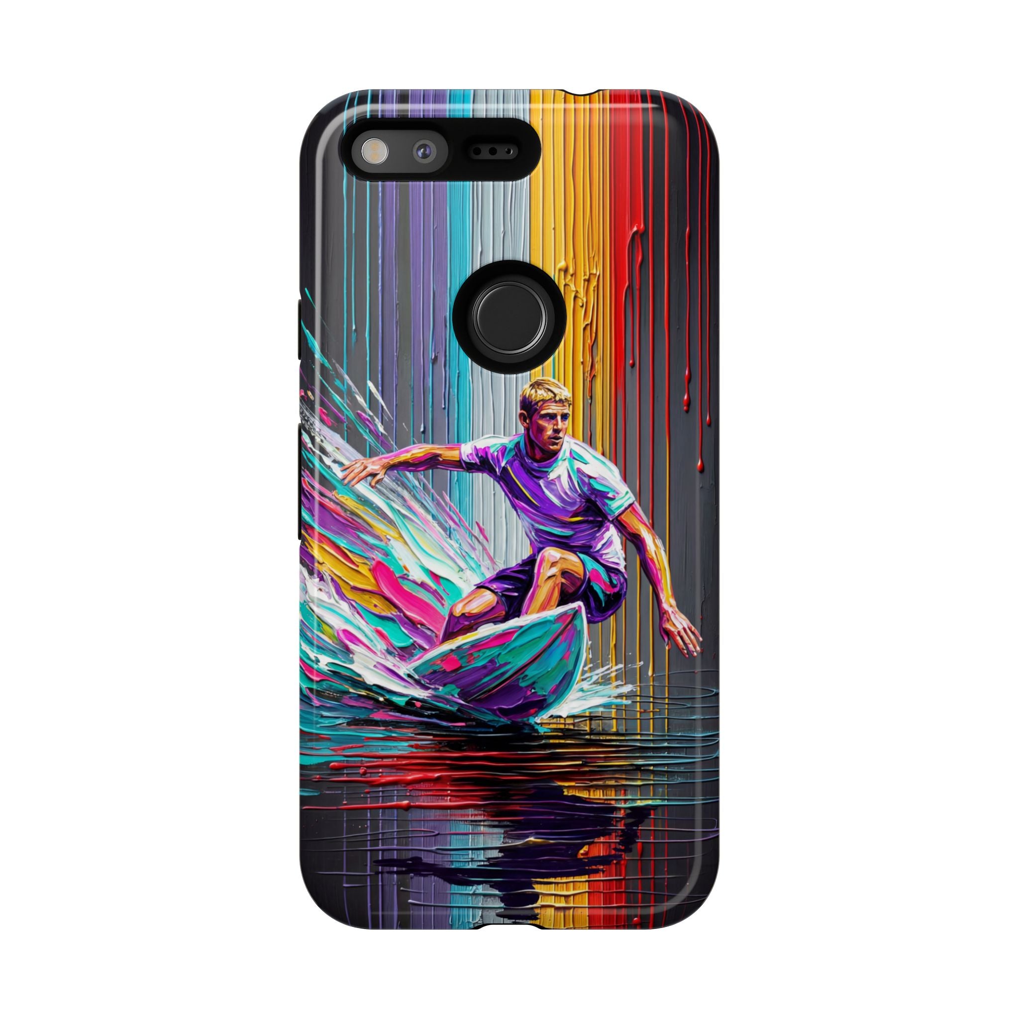 Surfing Art Google Pixel Phone Case | Colourful Wave Surfer Protective Cover