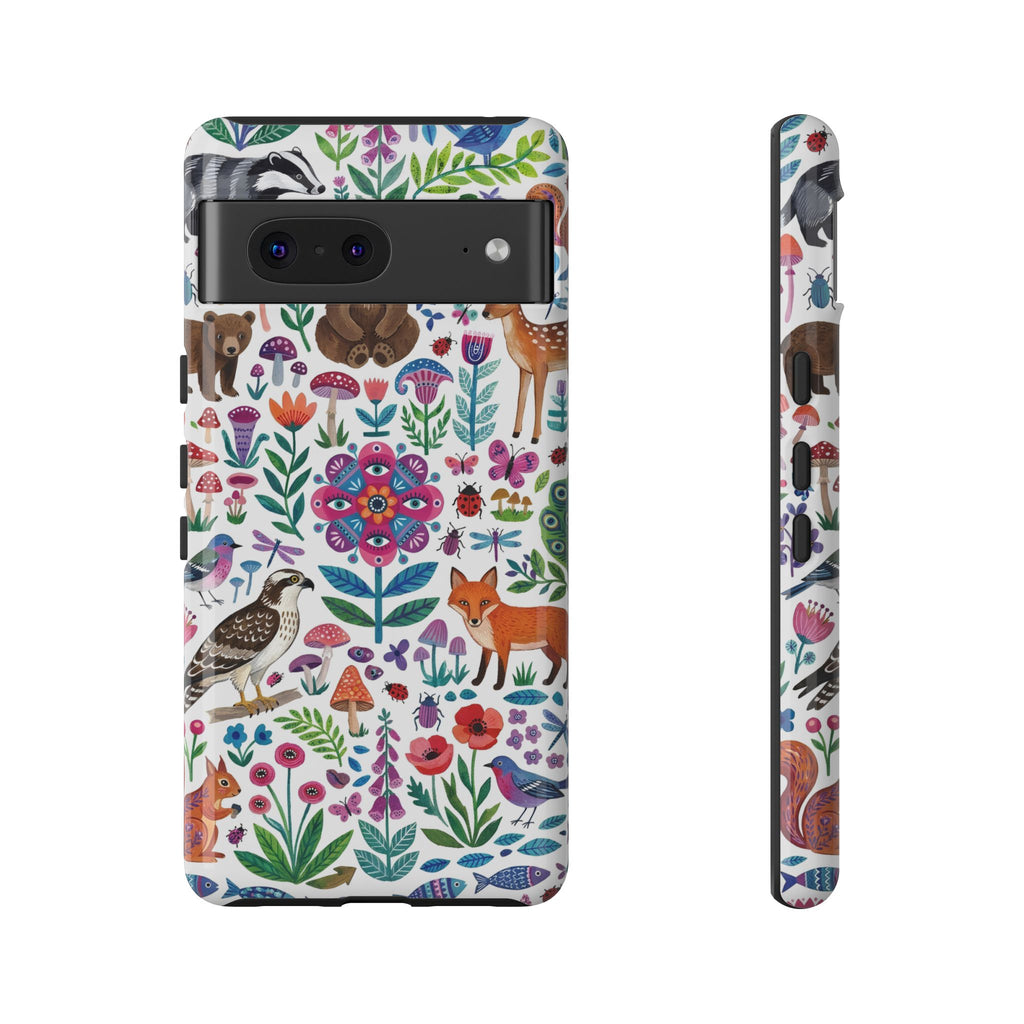 Wild Garden Google Pixel Phone Case | Cute Forest Animals Floral Pattern Tough Case