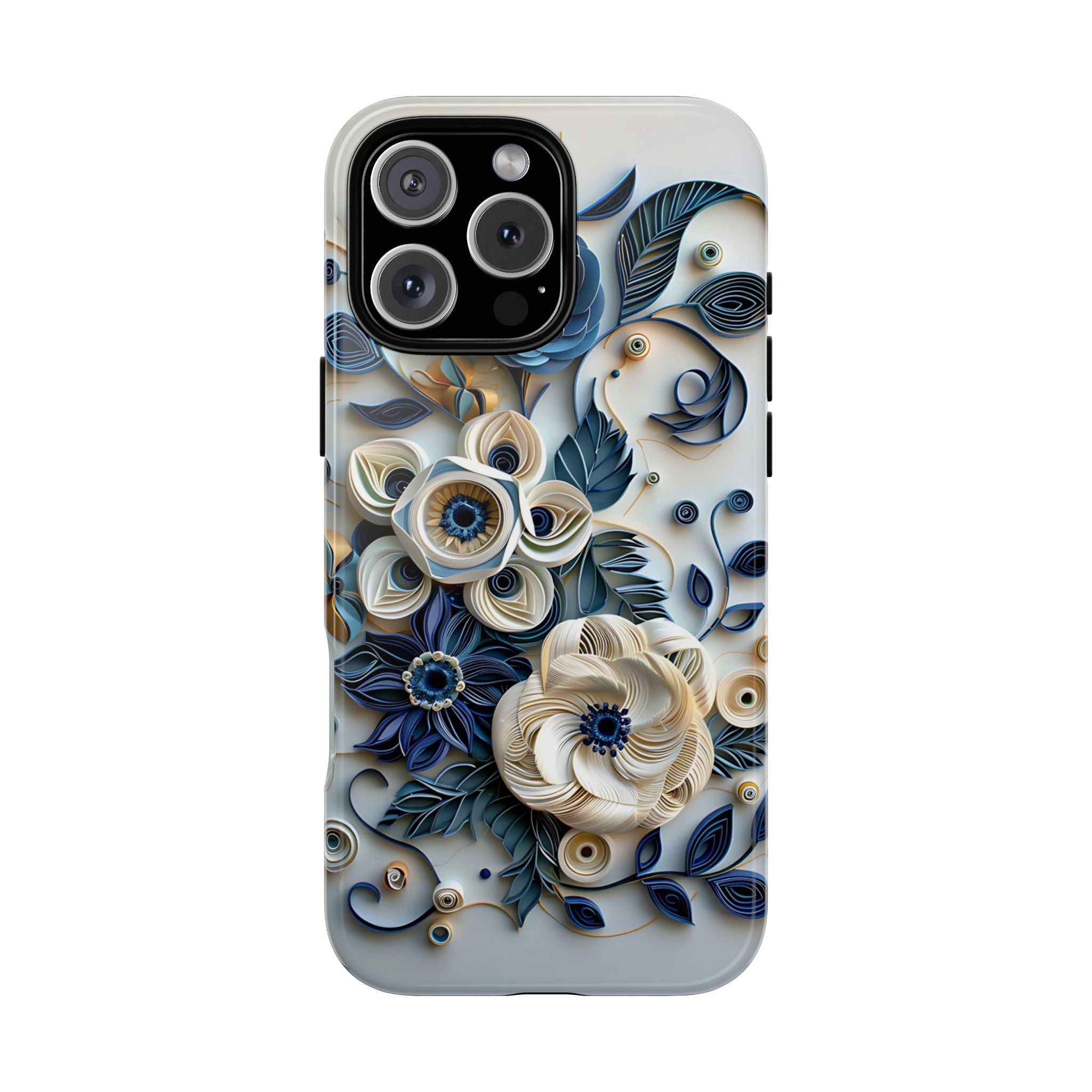 Floral Quilled Art iPhone Case — Blue & Cream Decorative Protection