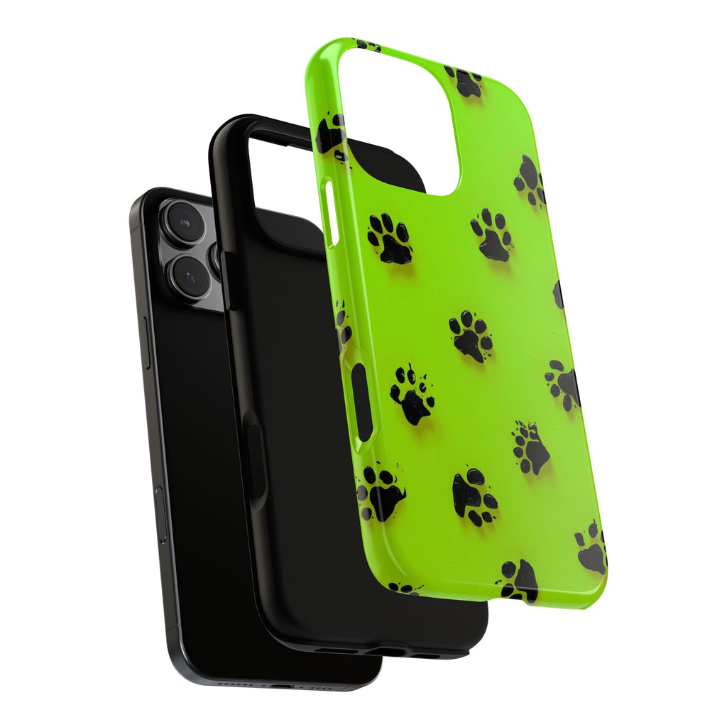 Neon Paw Print Tough Phone Case — Shockproof Pet Lover iPhone Cover