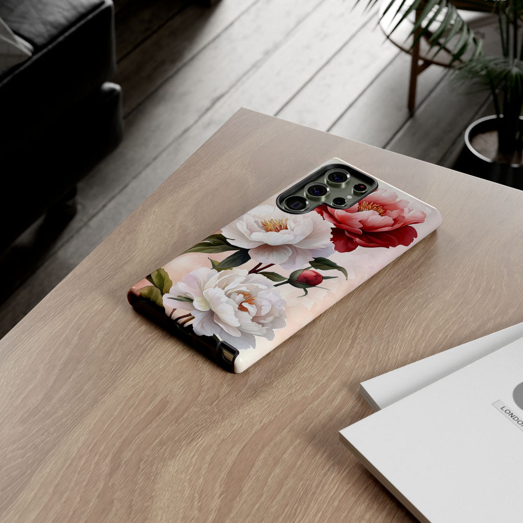 Custodia per Samsung Galaxy con motivo floreale Peony | Rosa bianca vintage