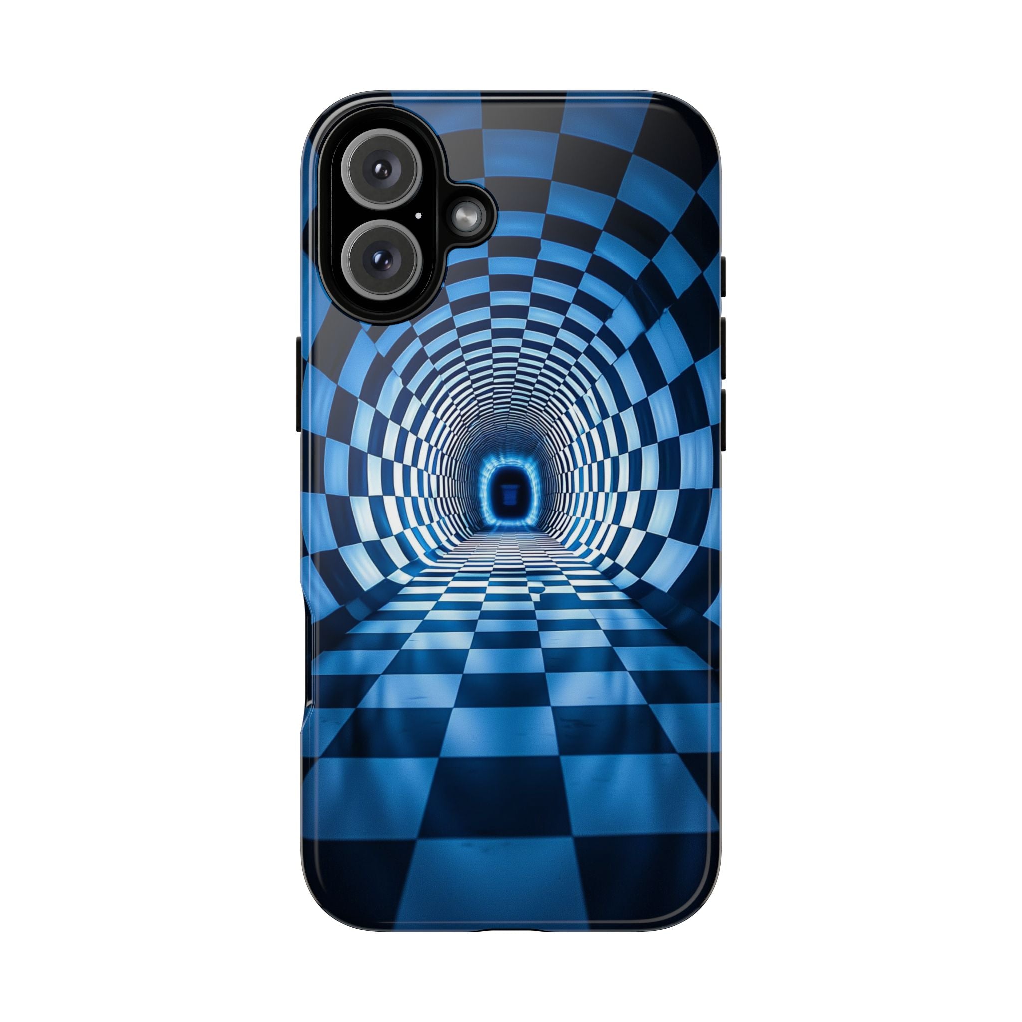 Blue Checkered Tunnel iPhone Case — 3D Optical Illusion Tough Case