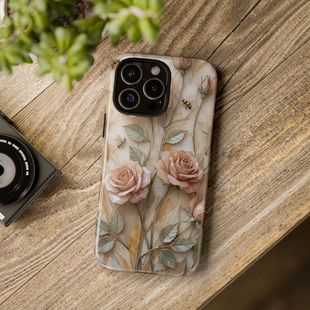 Custodia protettiva resistente per iPhone con motivo floreale rosa cipria vintage