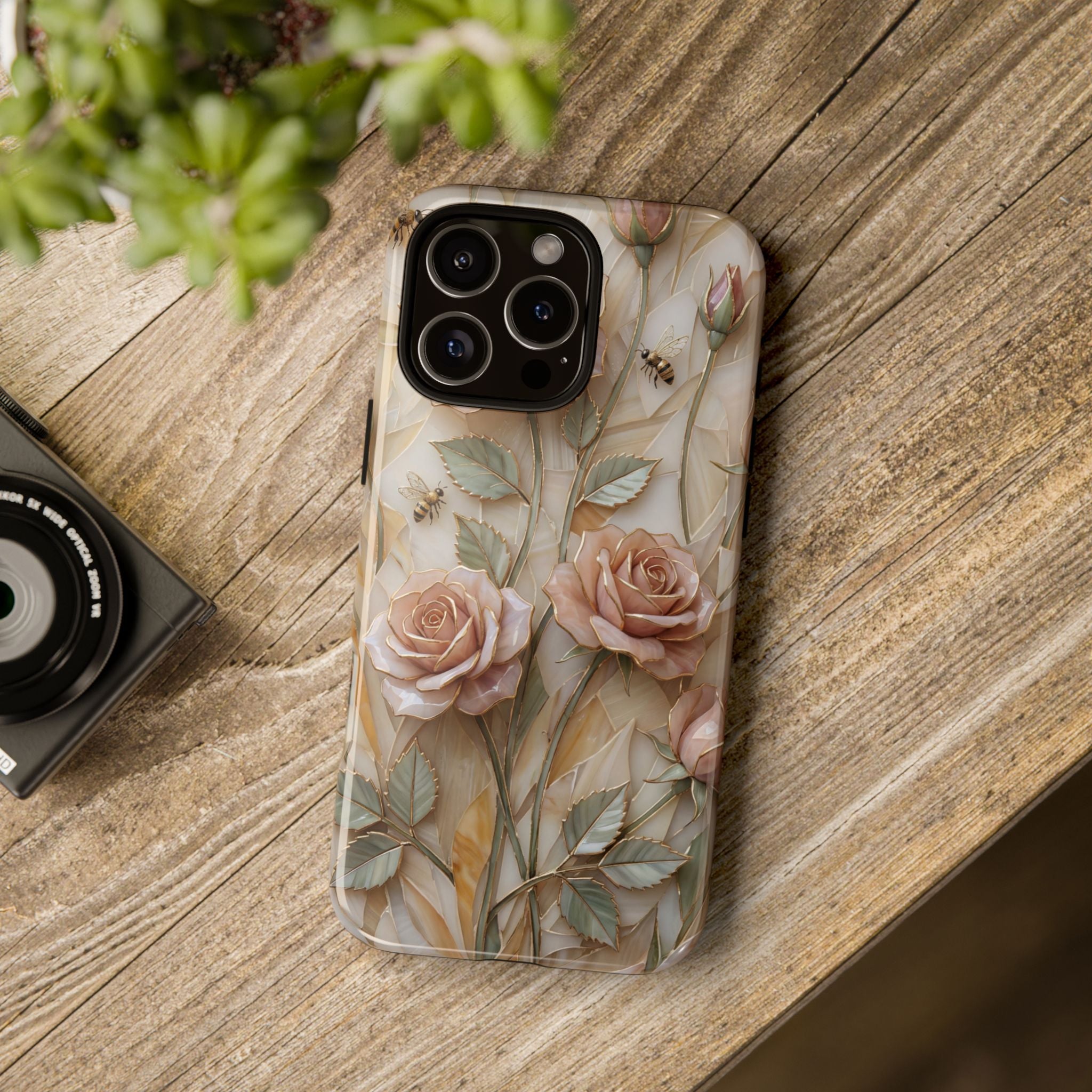 Custodia protettiva resistente per iPhone con motivo floreale rosa cipria vintage