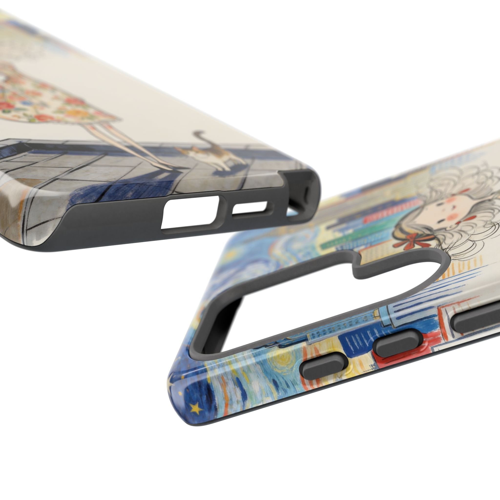 Artistic Girl Cityscape Samsung Galaxy Phone Case | Cute Floral Dress Rooftop Design