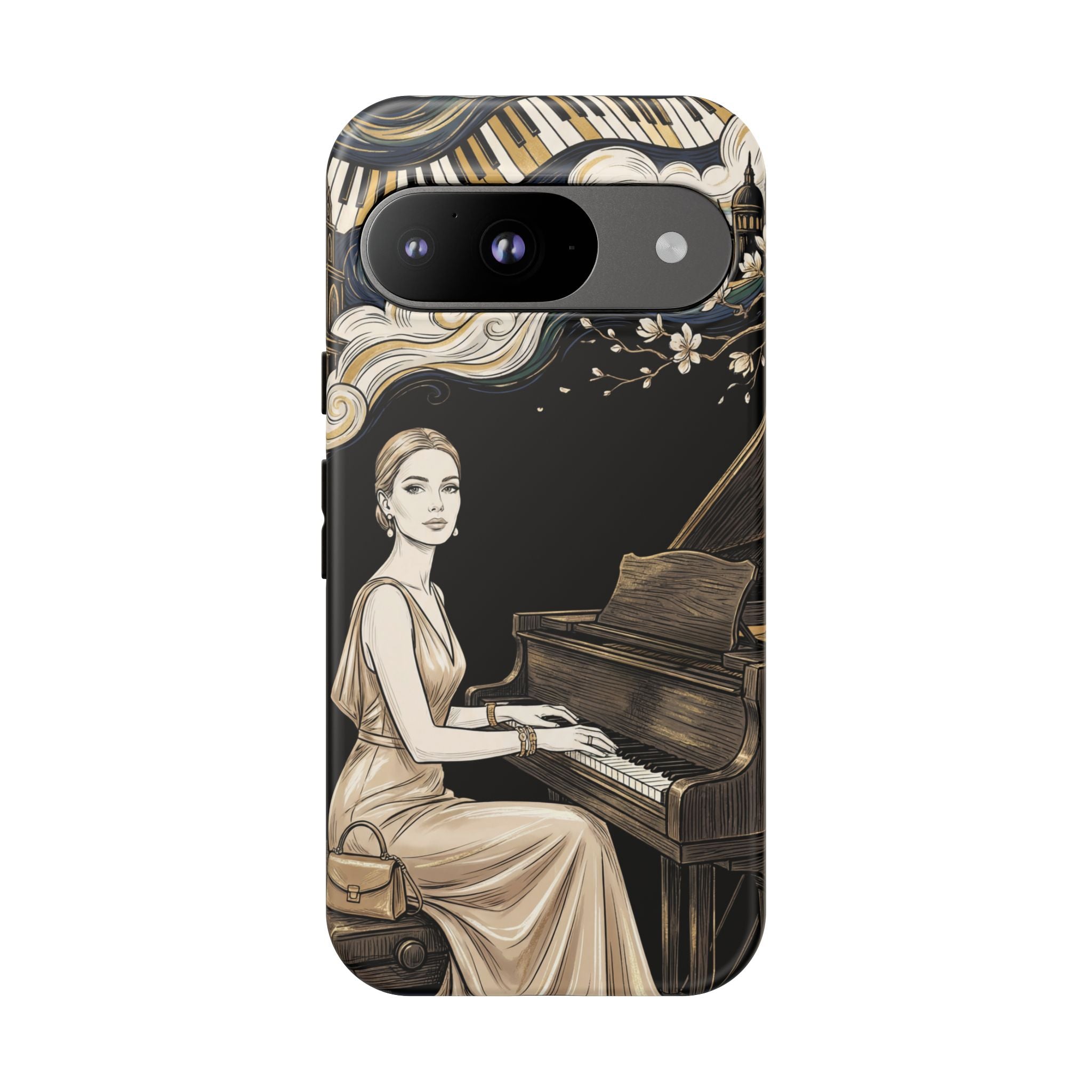 Elegant Piano Woman Google Pixel Phone Case | Vintage Art Deco Music Design
