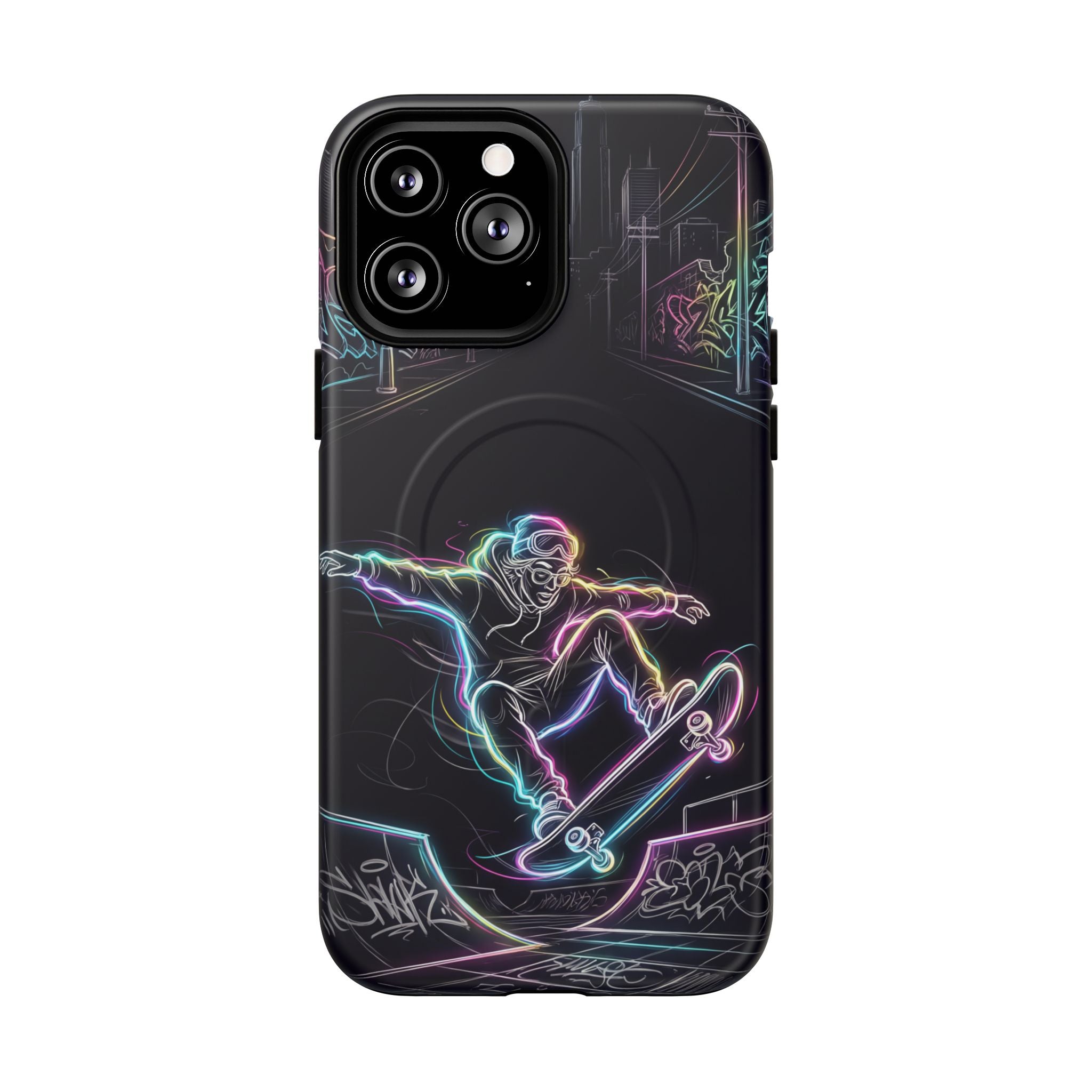 Neon Skateboard MagSafe iPhone Case | Glow Skatepark Protective Cover