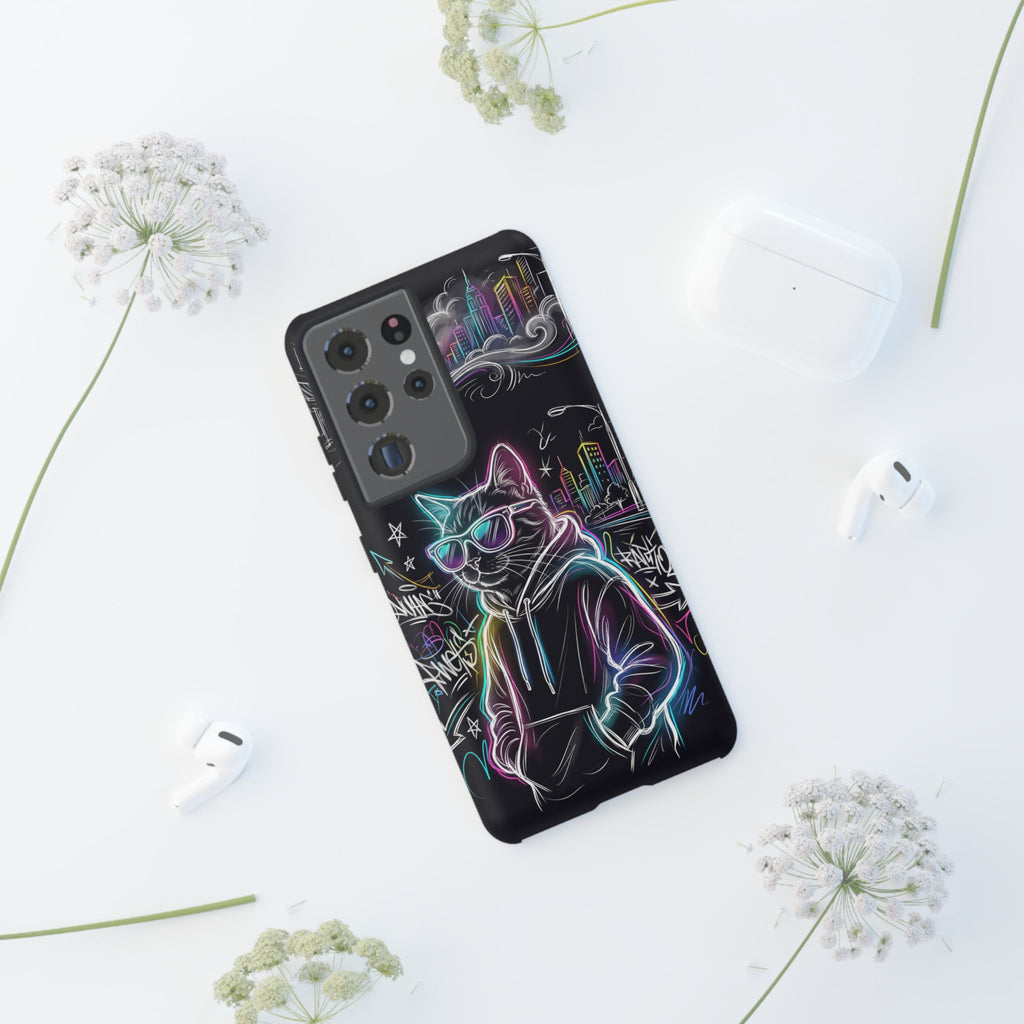 Cool Hoodie Neon Street Cat Samsung Galaxy Phone Case