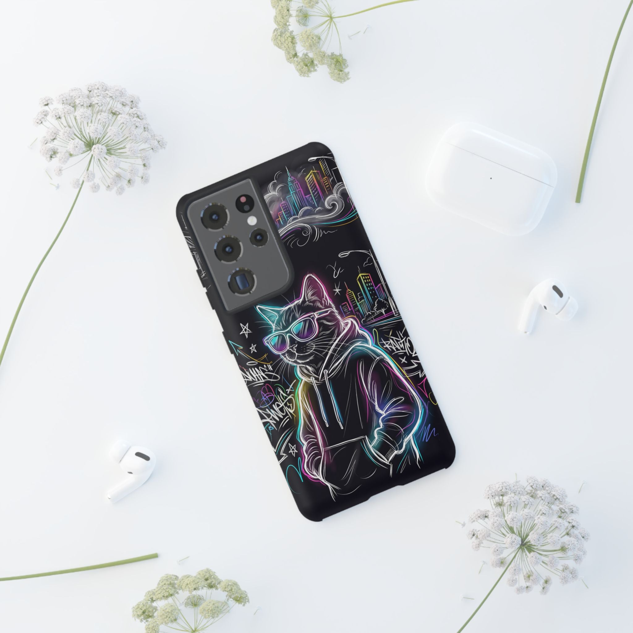 Cool Hoodie Neon Street Cat Samsung Galaxy Phone Case