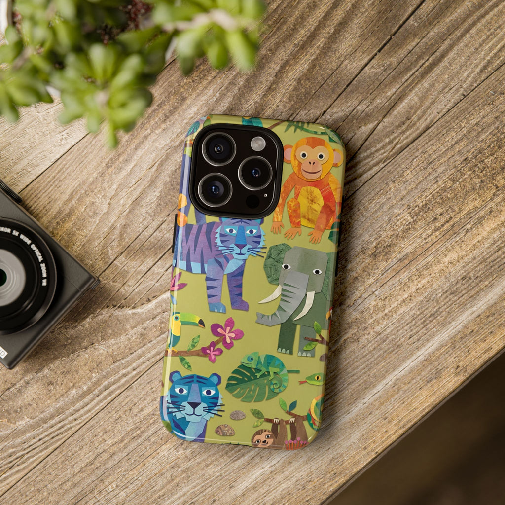 Jungle Animals Tough iPhone Case | Colorful Tiger, Elephant & Monkey Protective Cover