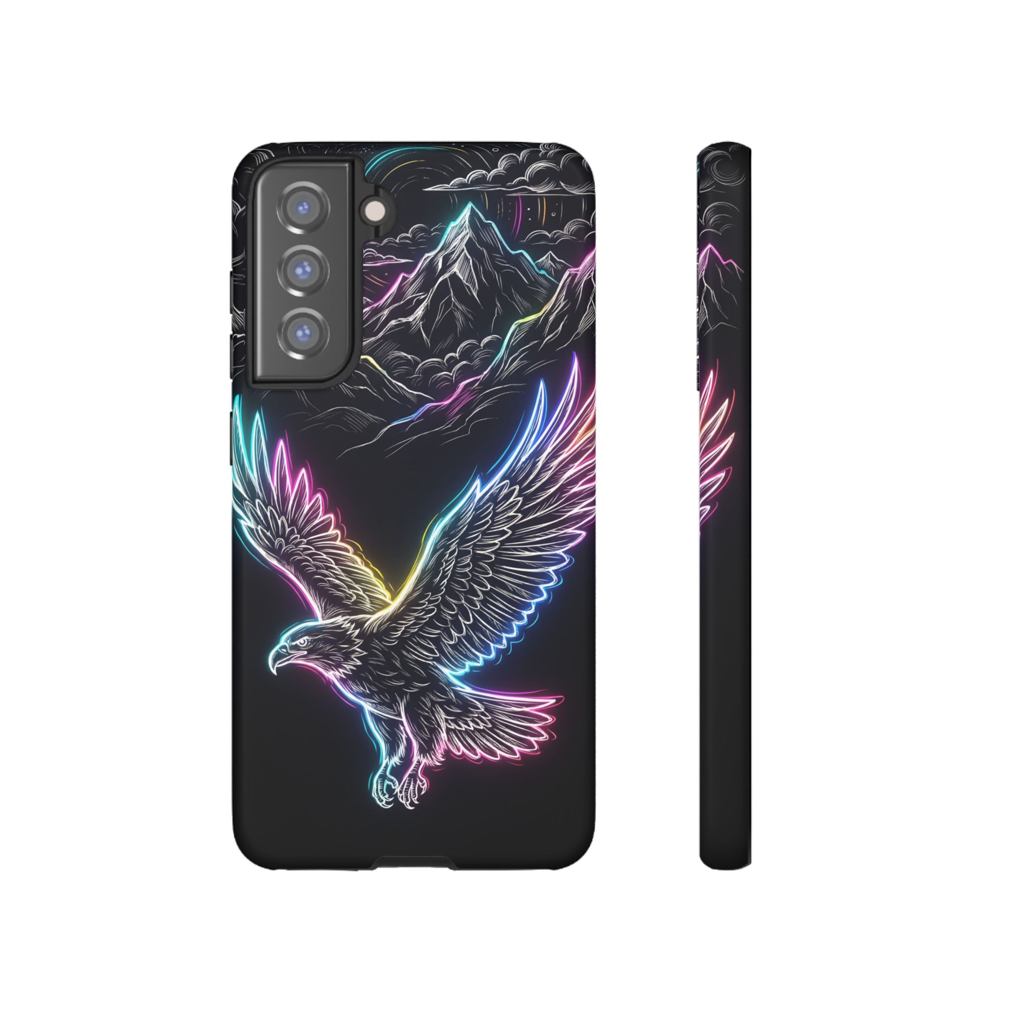Neon Eagle Samsung Galaxy Phone Case with Mountain Design