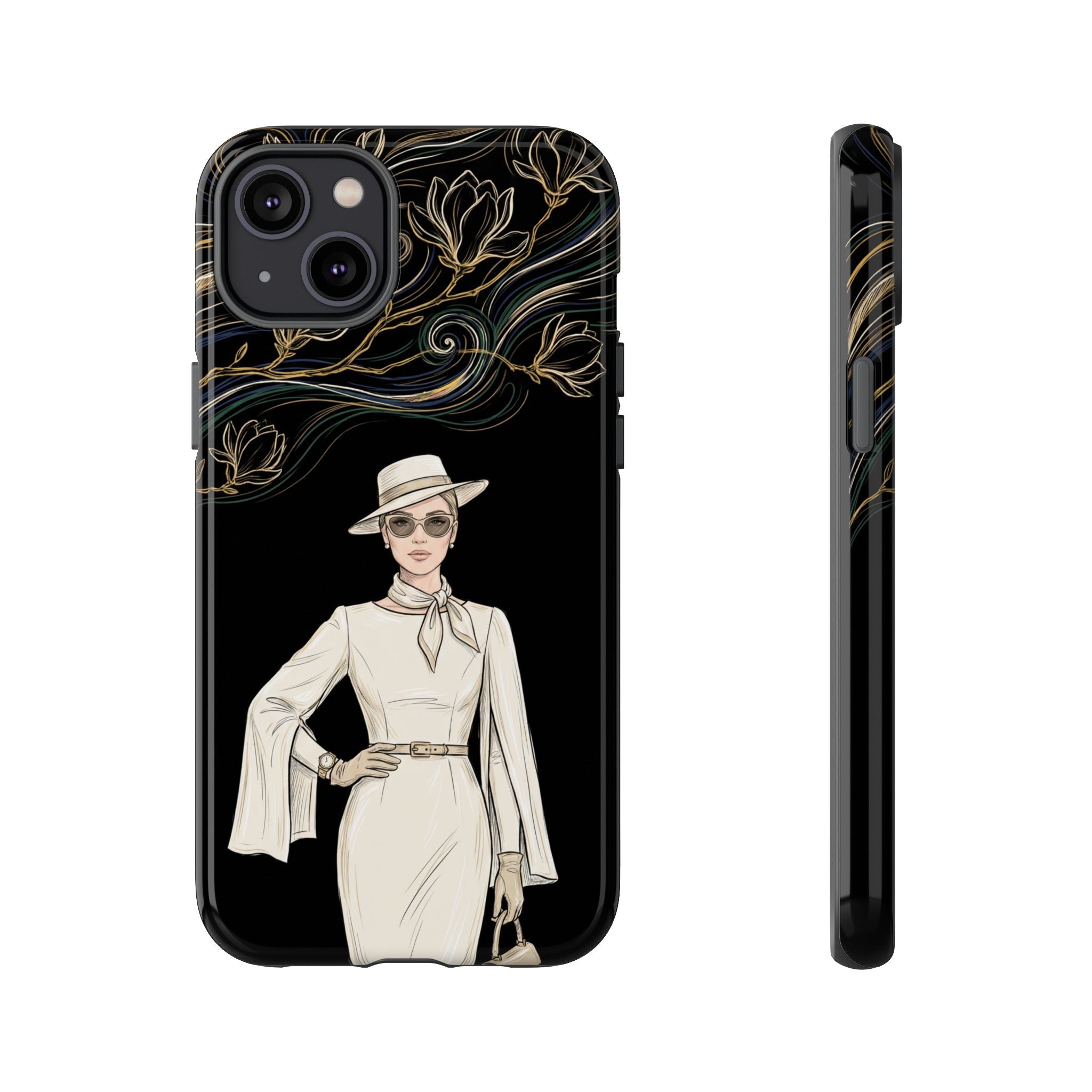 iPhone Case | Elegant Vintage Lady with Gold Floral Swirls