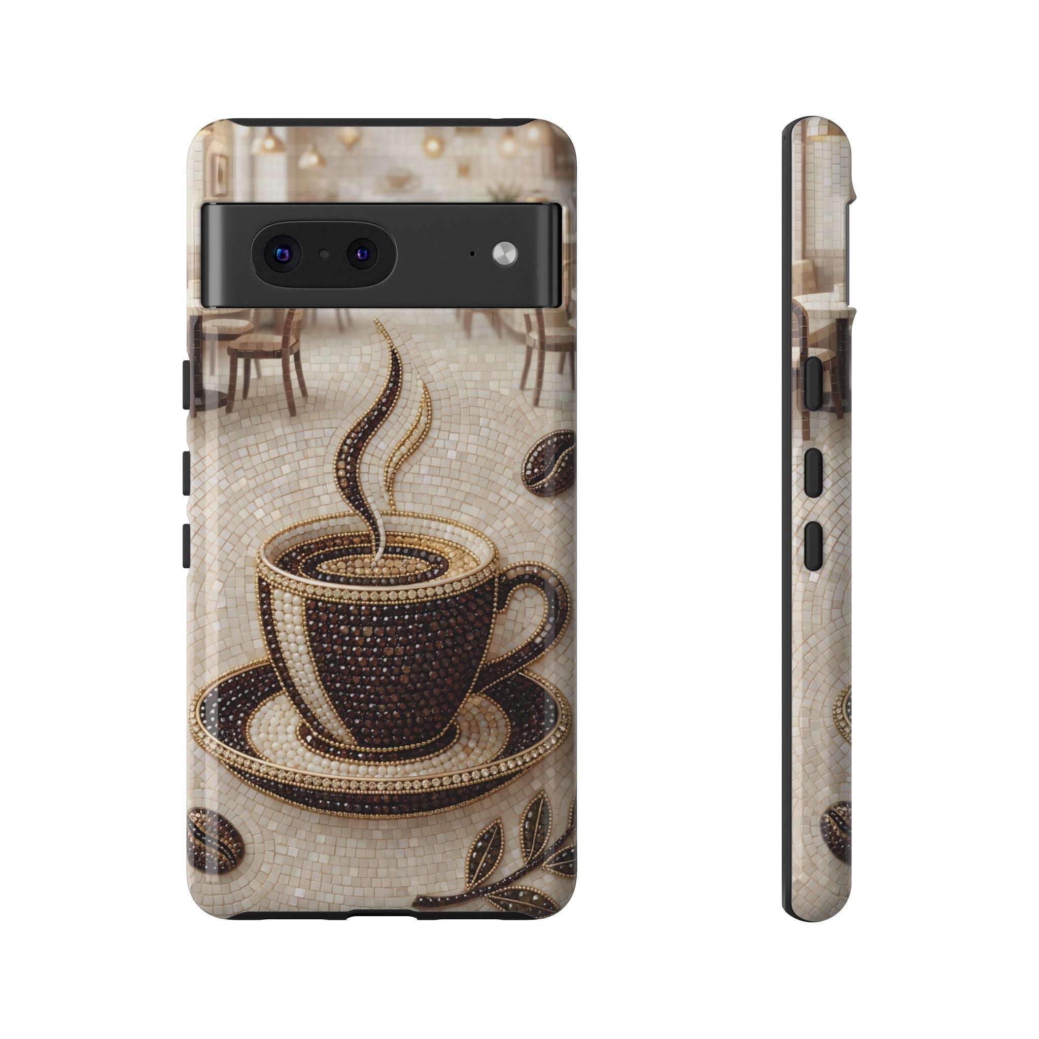 Coffee Mosaic Google Pixel Phone Case - Steaming Cup Cafe Design