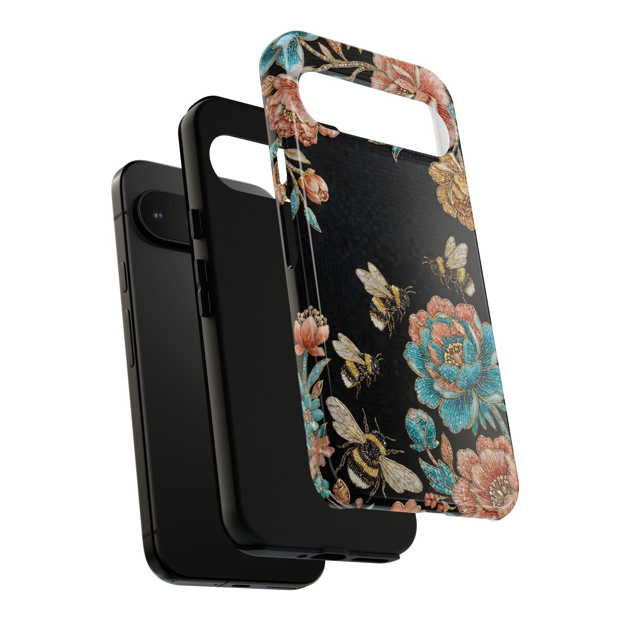 Floral Bees Tough Google Pixel Phone Case | Vintage Rose & Bumblebee Protective Cover