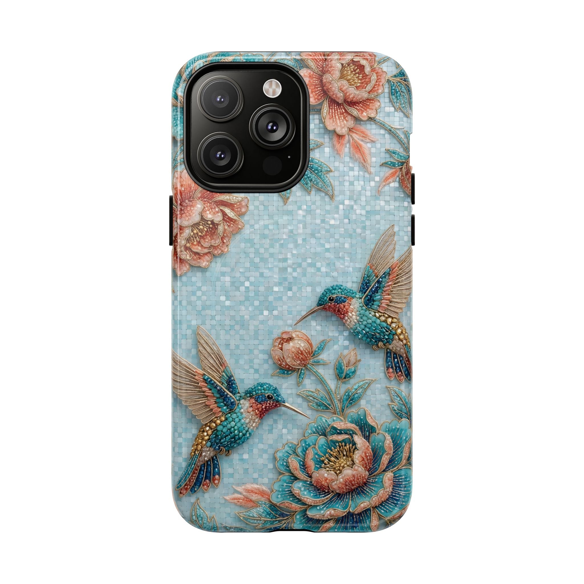 Hummingbird Floral Tough MagSafe iPhone Case | Vintage Blue Garden Design