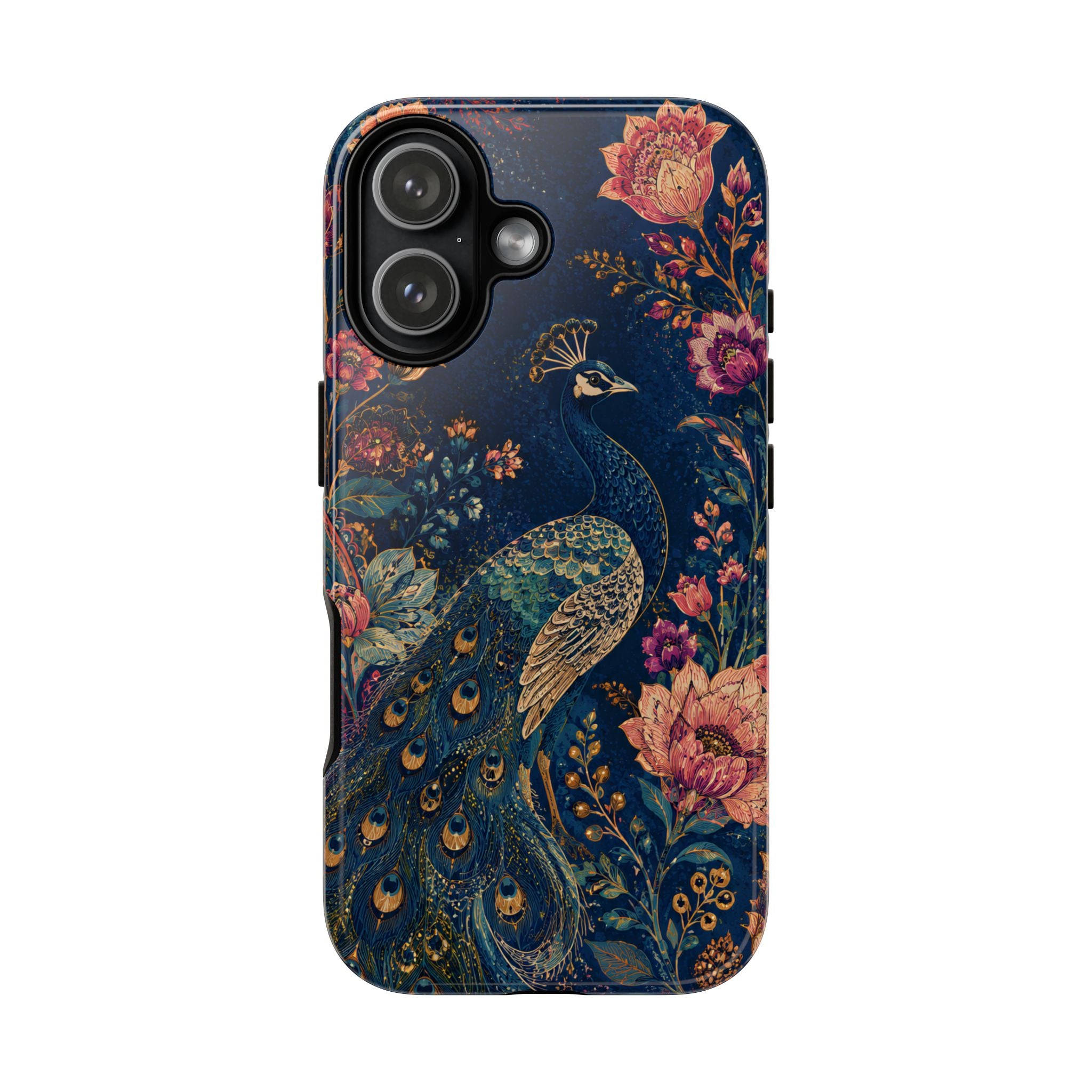 Peacock Floral Tough iPhone Case | Antique Indigo Gold Art Cover