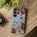 Cover Resistente Samsung Galaxy Colibrì Floreale | Design Botanico Vintage Blu e Borgogna