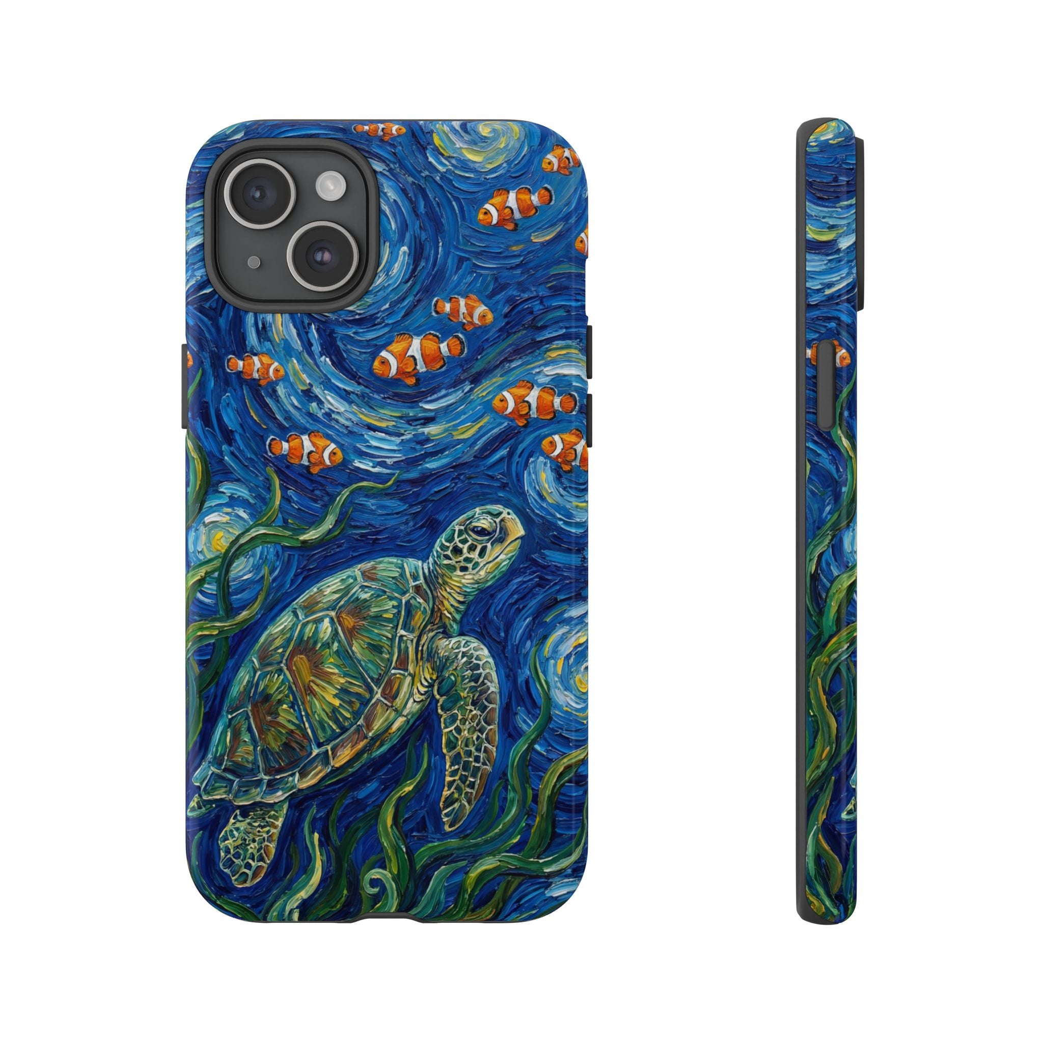 Sea Turtle & Clownfish Tough iPhone Case | Van Gogh Style Ocean Art