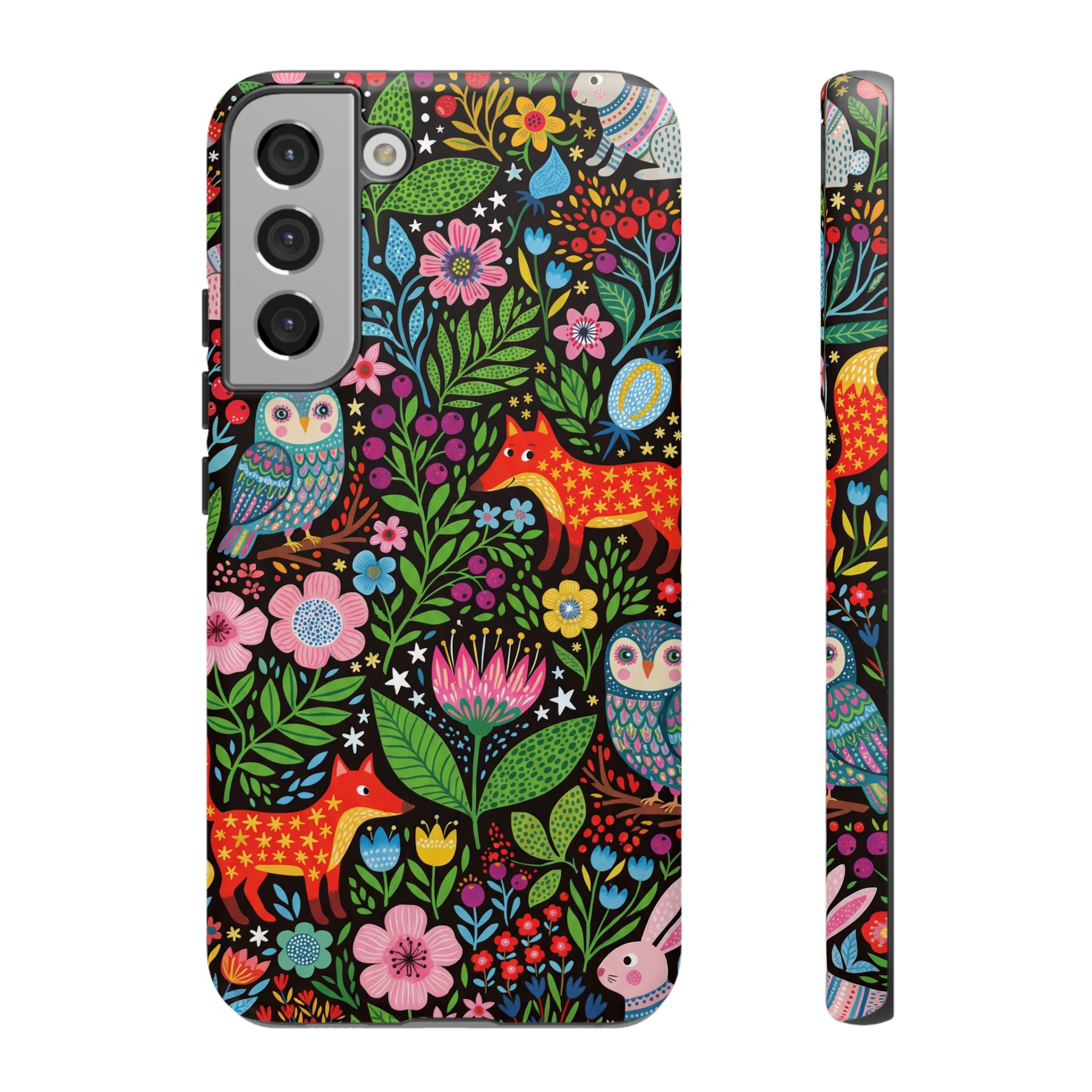 Floral Woodland Samsung Galaxy Phone Case | Colourful Fox & Owl Protective Cover