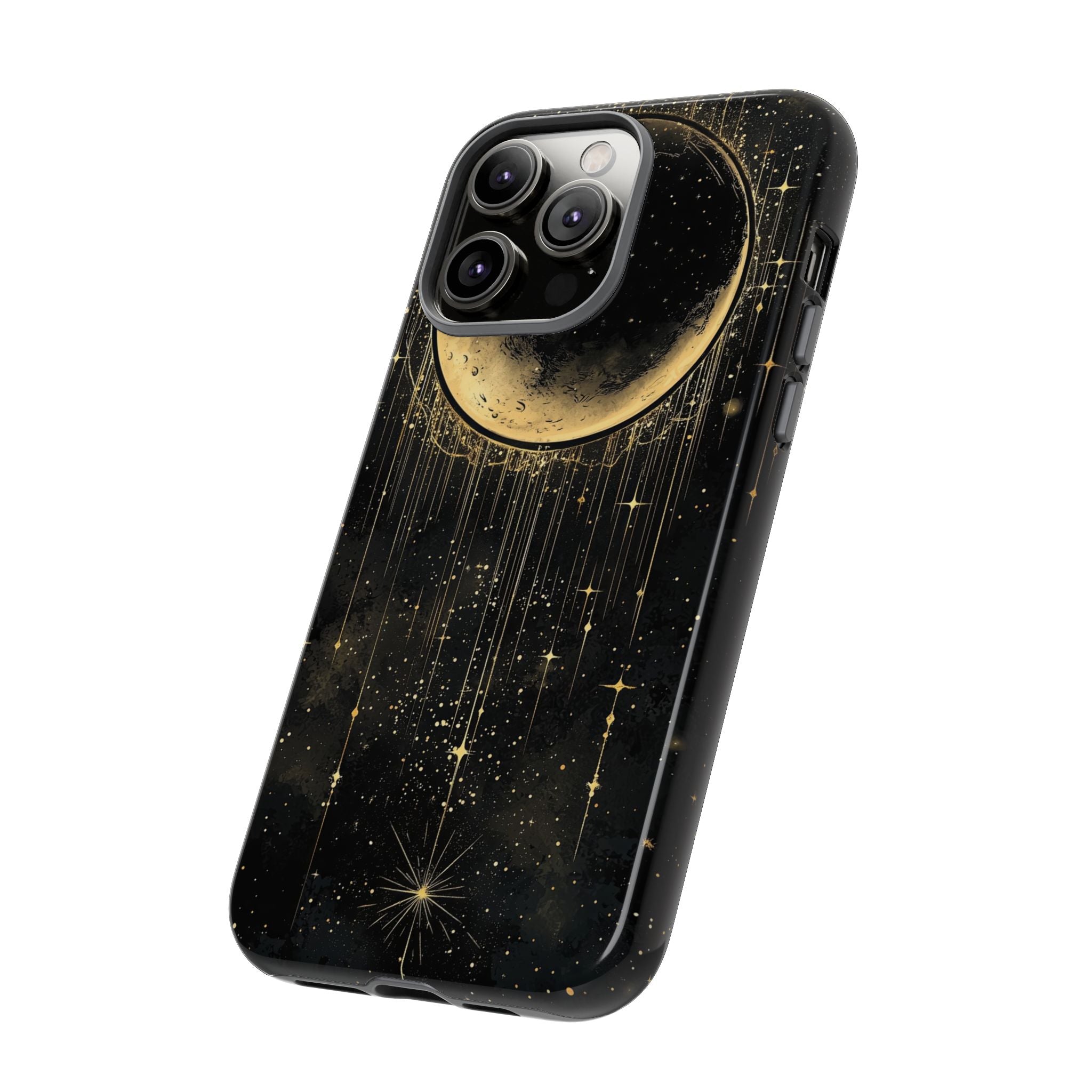 Moonlit Crescent Tough iPhone Case | Gold Stars Night Sky
