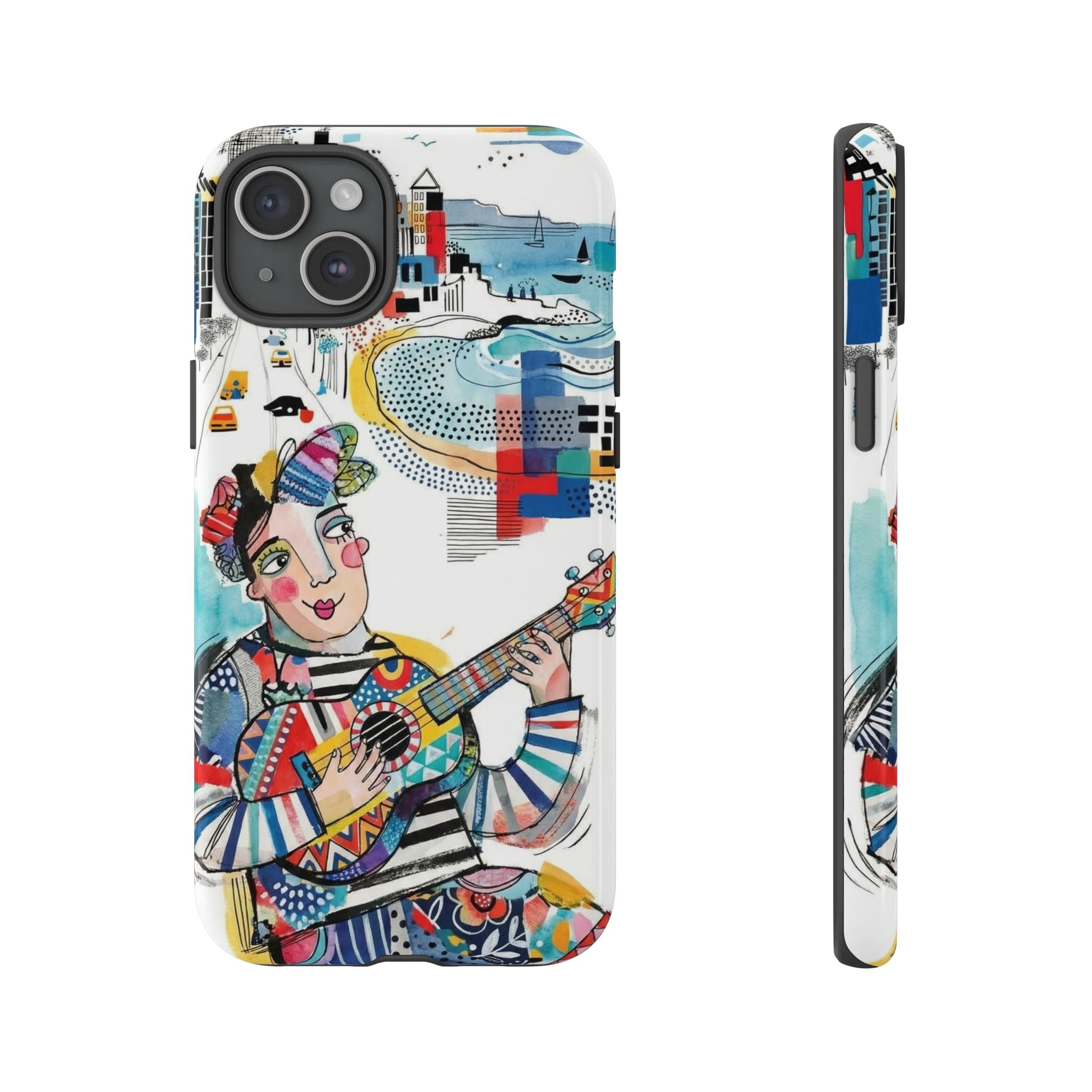 Artistic Musician iPhone Case | Colorful Guitar Cityscape Tough Case