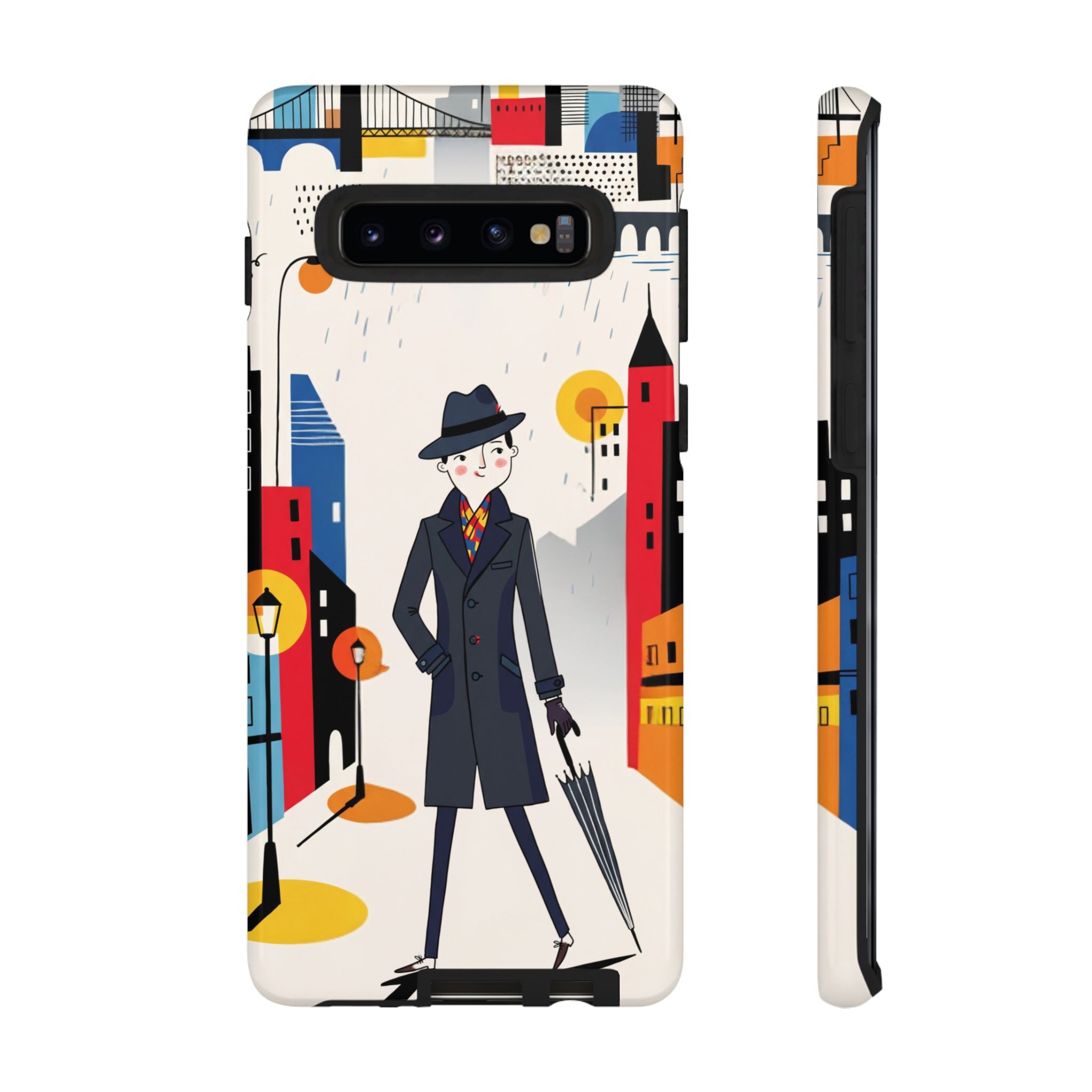 Retro Gentleman in Cityscape Illustration Samsung Galaxy Phone Case