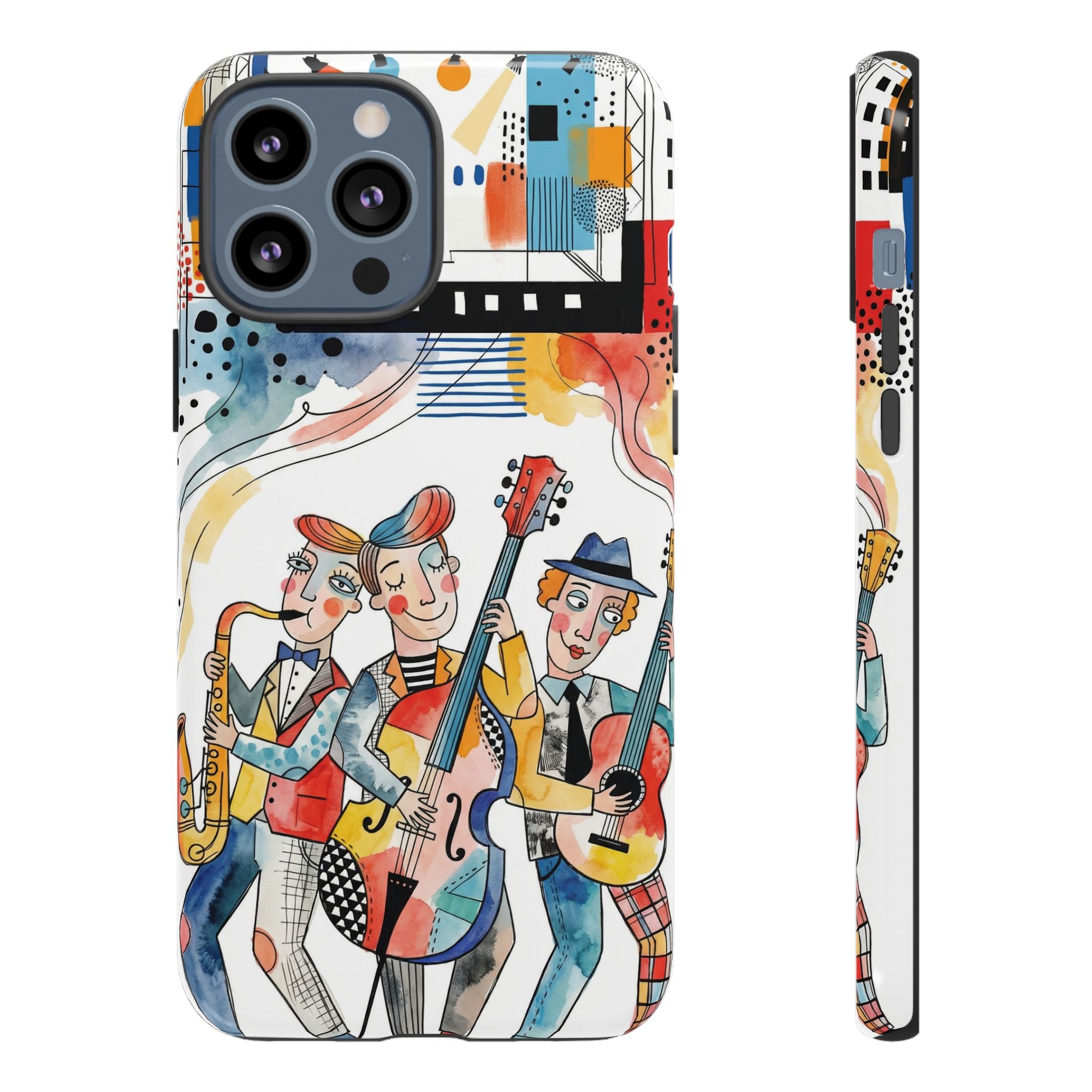 Musical Trio Illustrated iPhone Case | Colorful Jazz Band Art Phone Cover