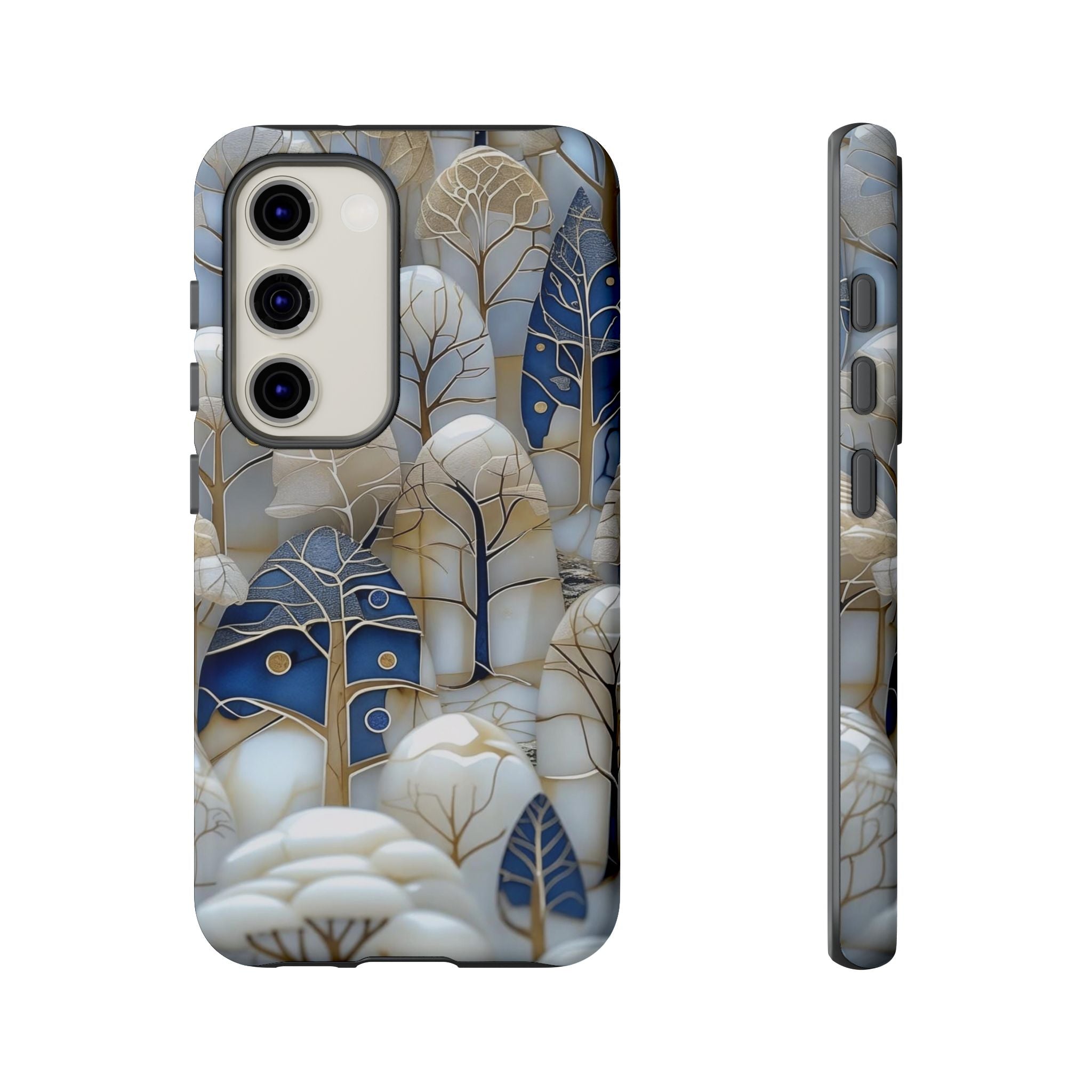 Blue Gold Winter Forest Samsung Galaxy Case — Elegant Tree Pattern Tough Case