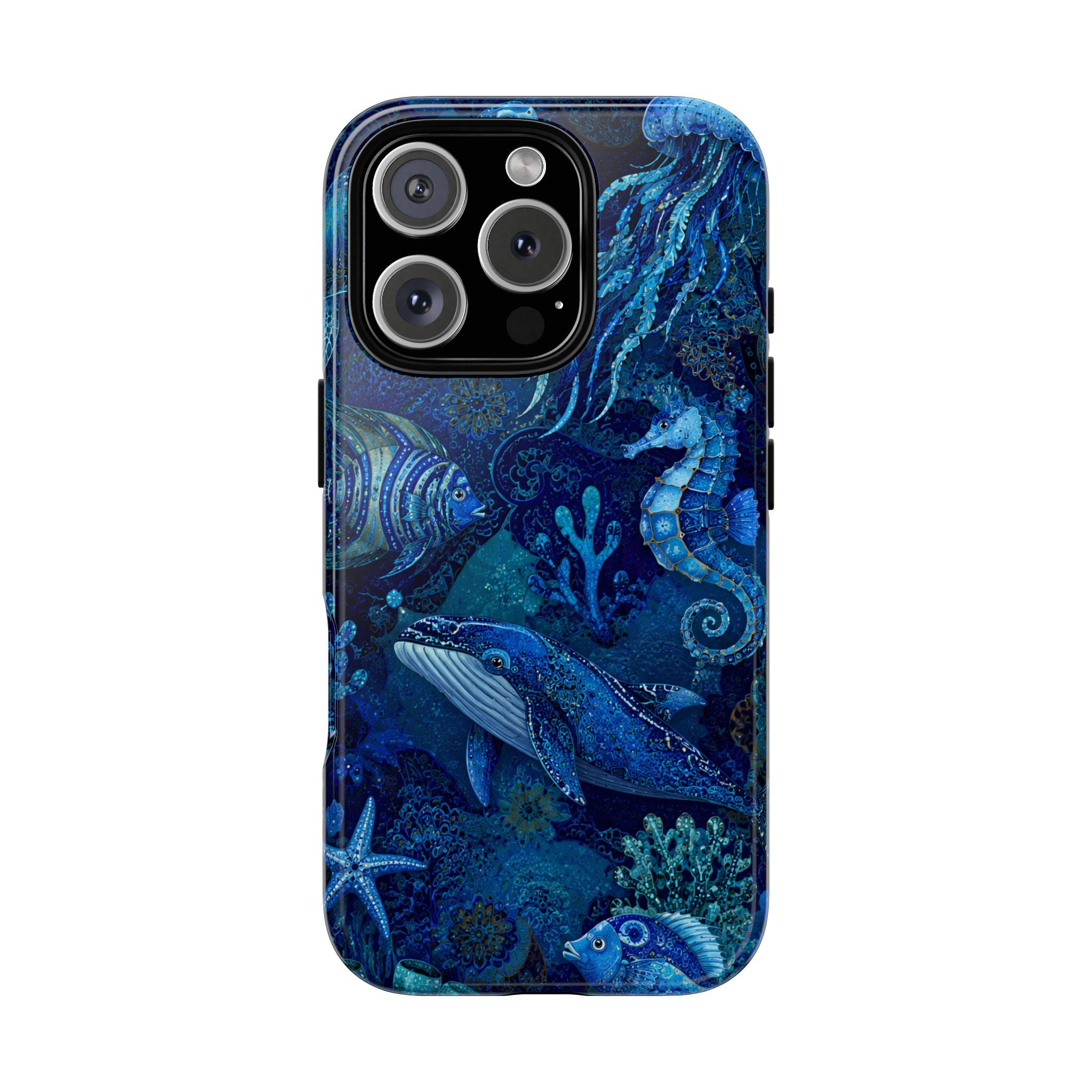 Ocean Animals Tough iPhone Case | Navy Blue Undersea Whale Cover