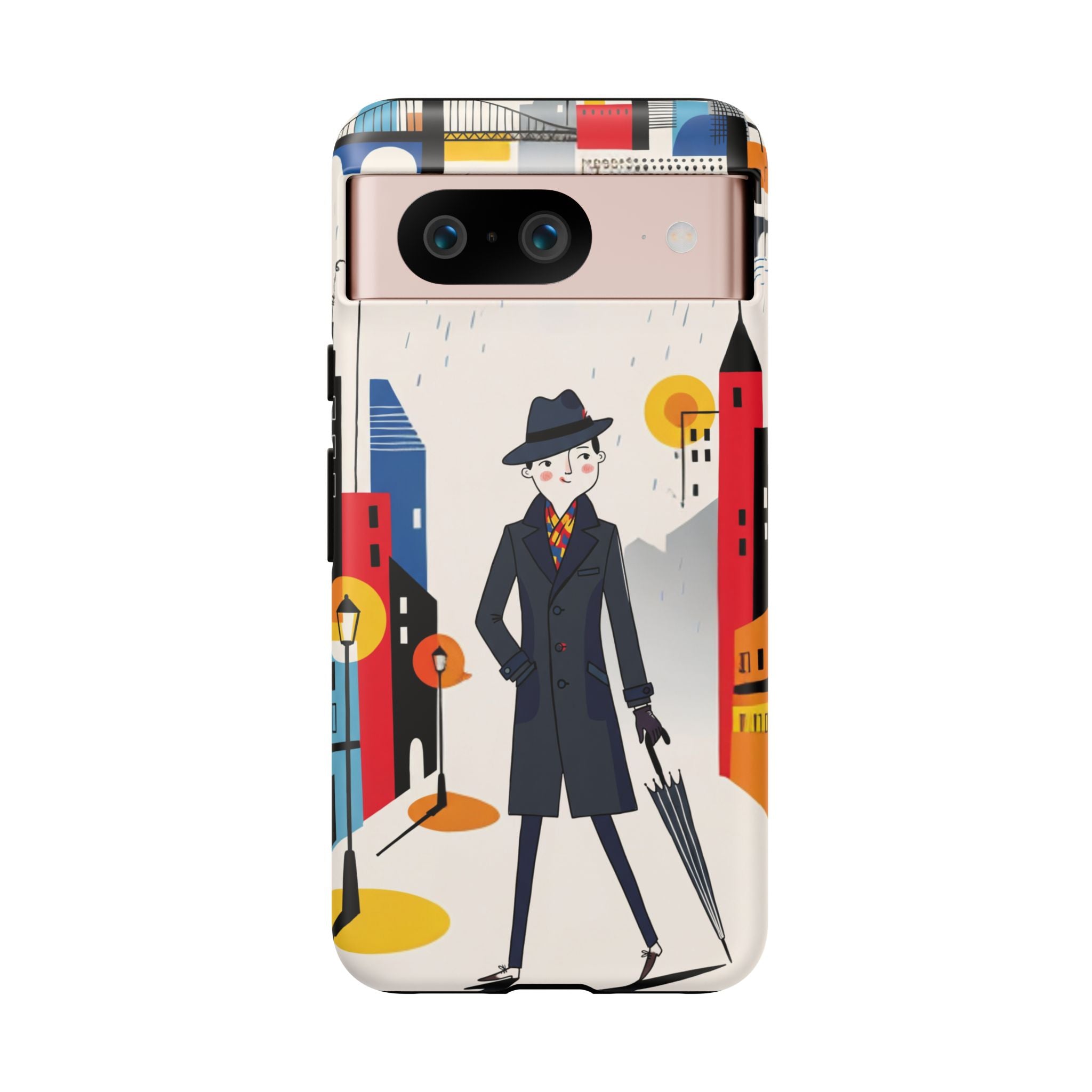 Retro Gentleman in Cityscape Illustration Google Pixel Phone Case