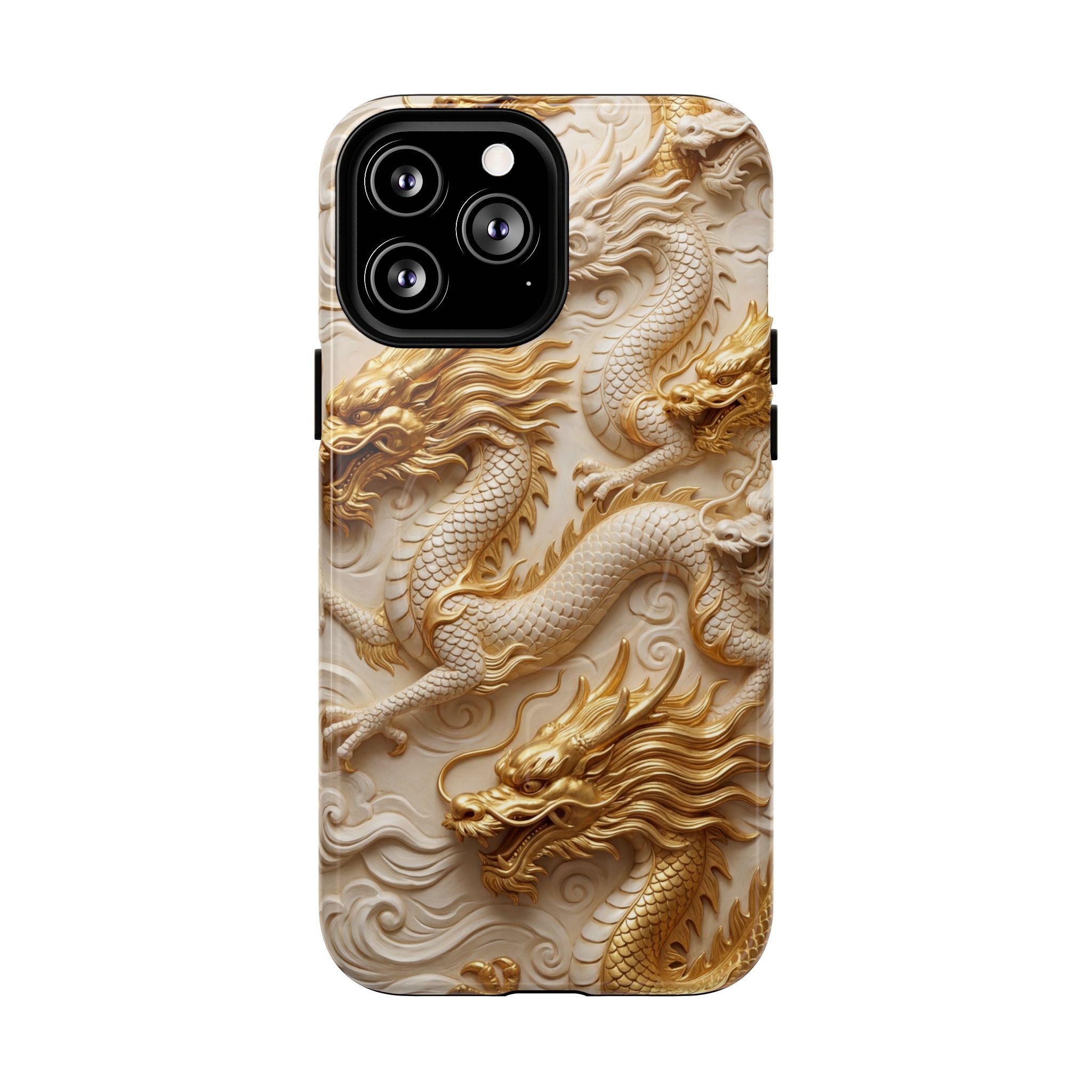 Dragon Relief Tough MagSafe Phone Case — Gold Carved Dragon Design