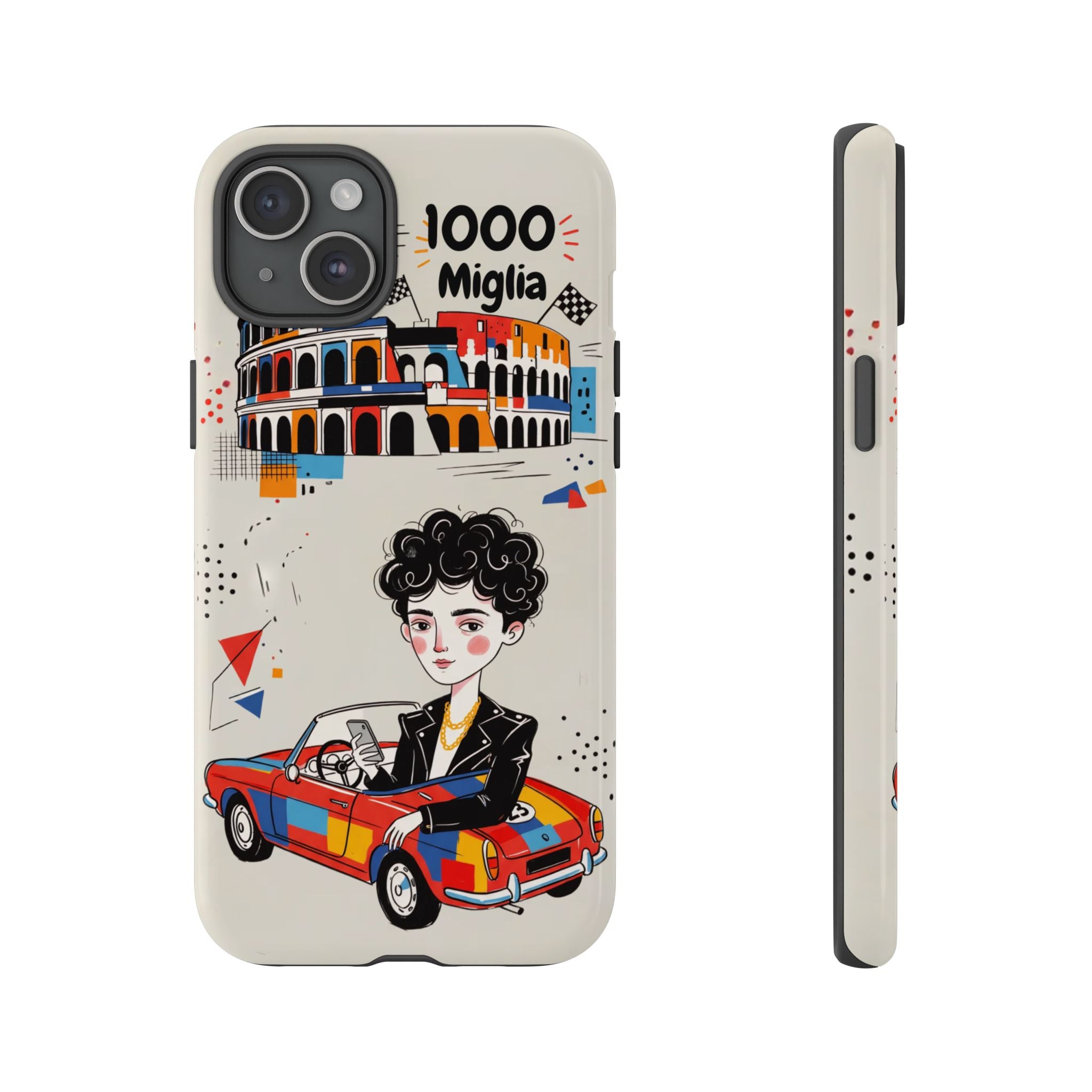 Retro Mille Miglia Car Illustration with Driver iPhone Case