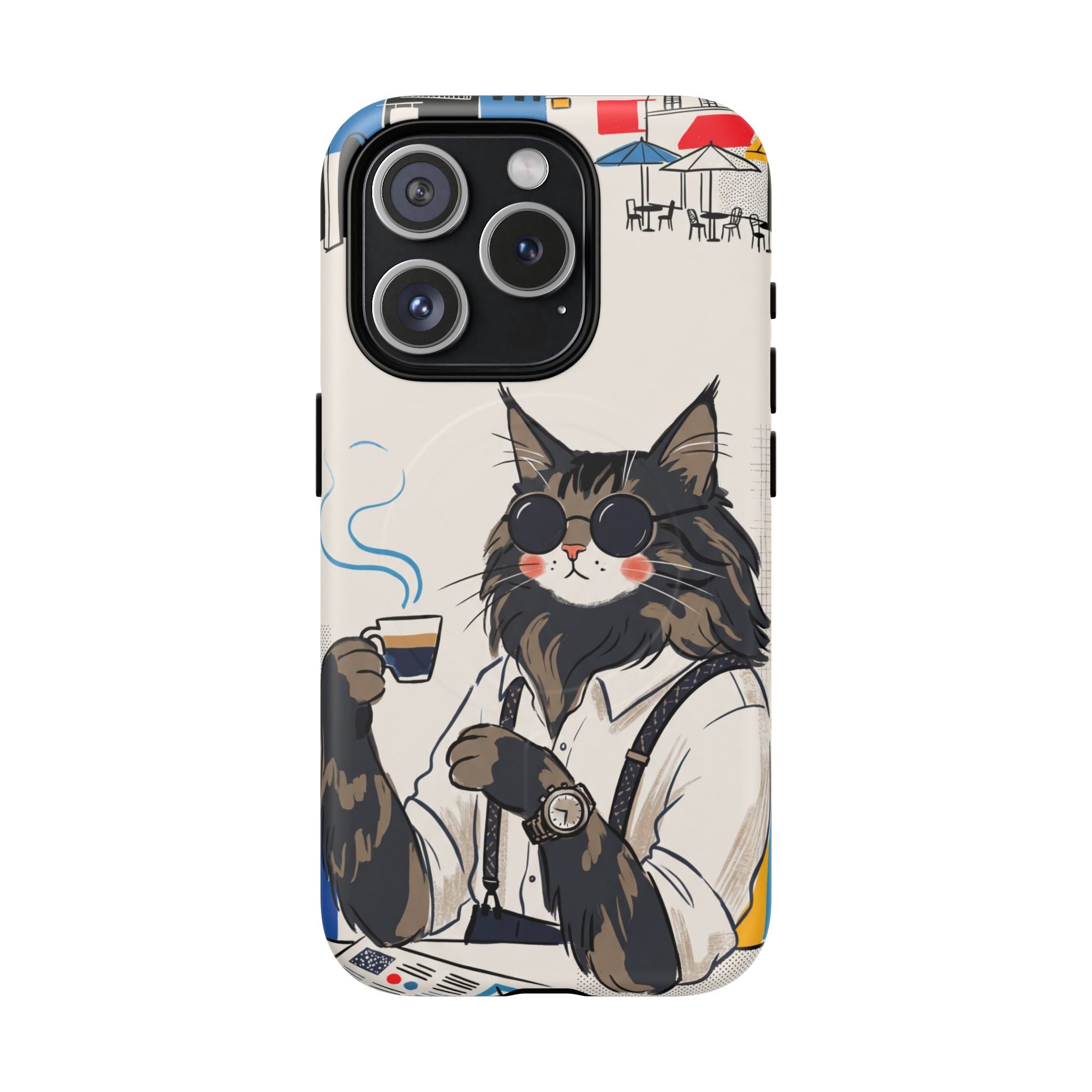 Cat Barista MagSafe iPhone Case | Cool Cat in Sunglasses Coffee Shop Design