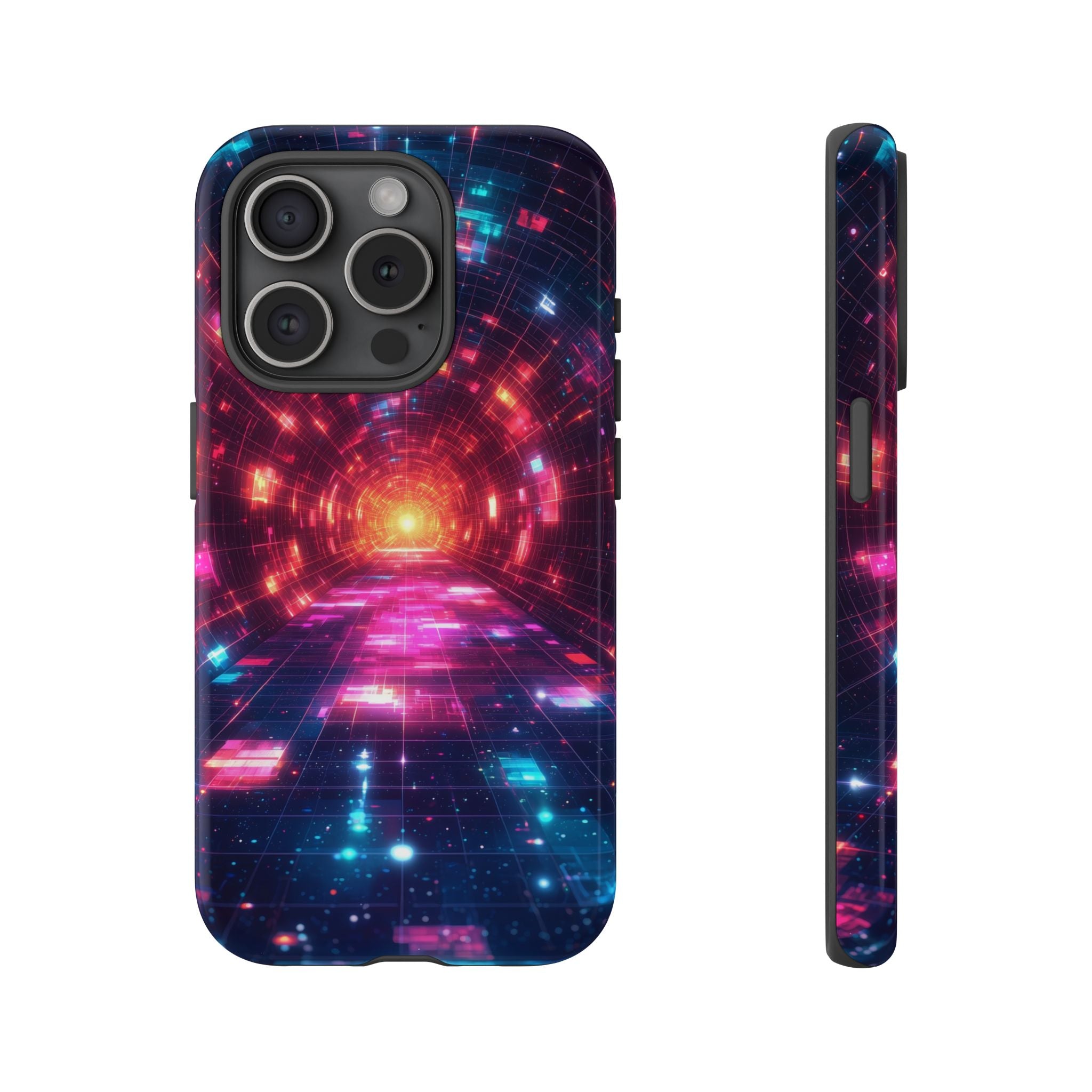 Neon Tunnel Tough iPhone Case — Retro Futuristic Galaxy Design