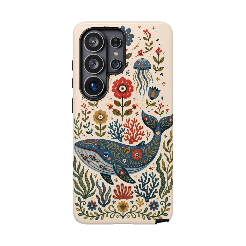Floral Whale Samsung Galaxy Phone Case | Boho Marine Pattern Tough Case