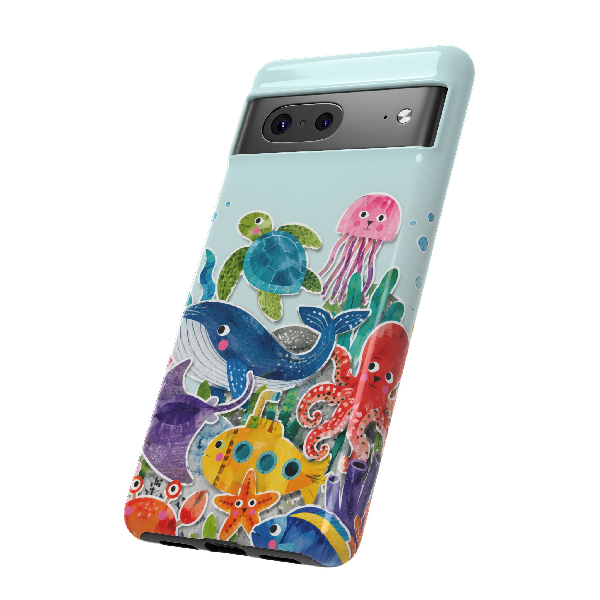 Cute Coastal Ocean Google Pixel Phone Case | Aesthetic Whale Turtle Marine Life Cover