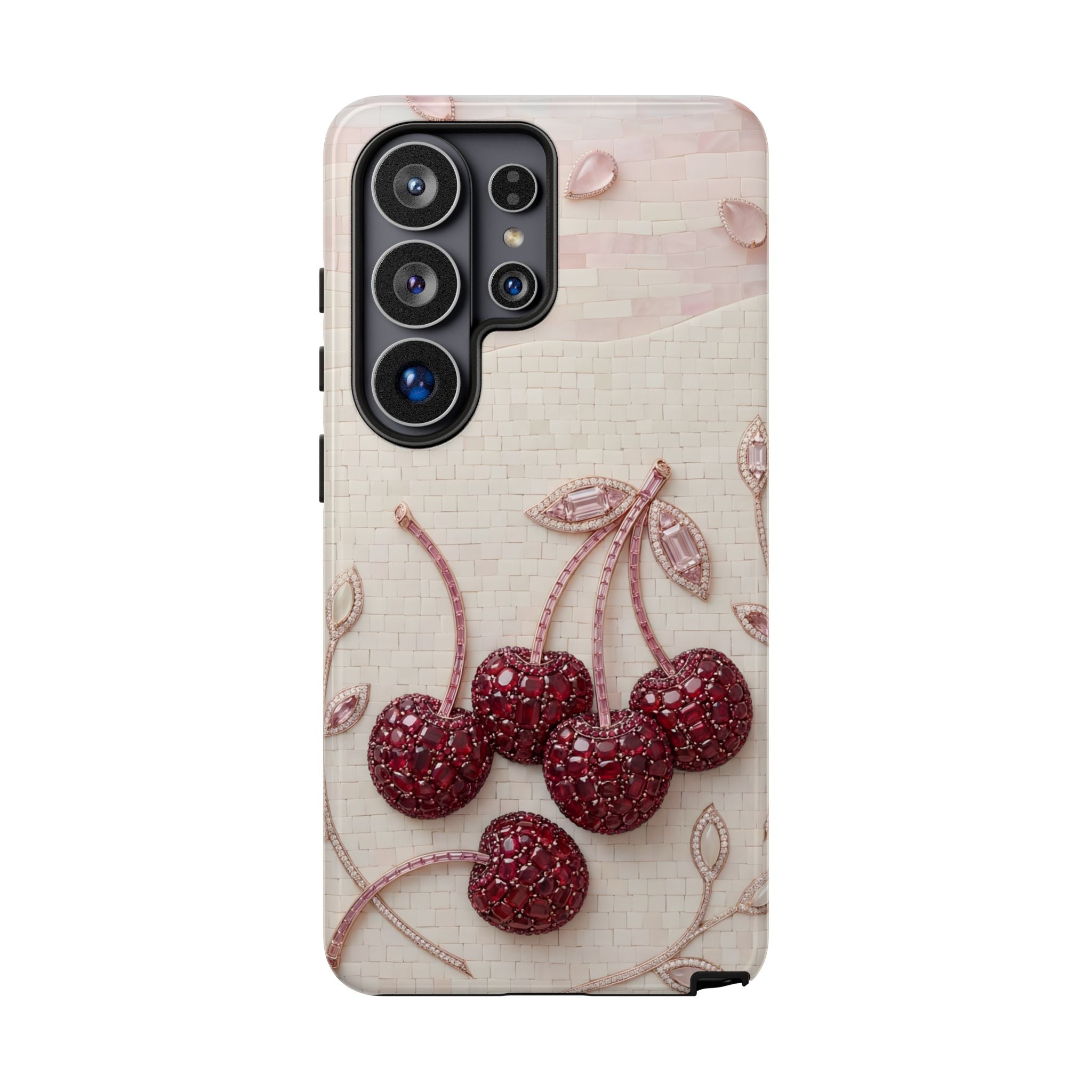 Cherry Embroidery Samsung Galaxy Phone Case | Glitter Red Cherries Pattern
