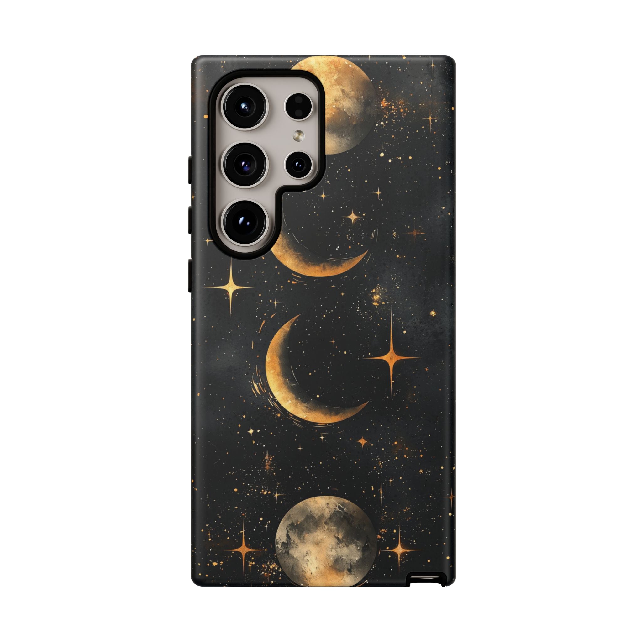 Celestial Moon Phases Tough Samsung Galaxy Case | Gold Crescent & Full Moon Galaxy Design