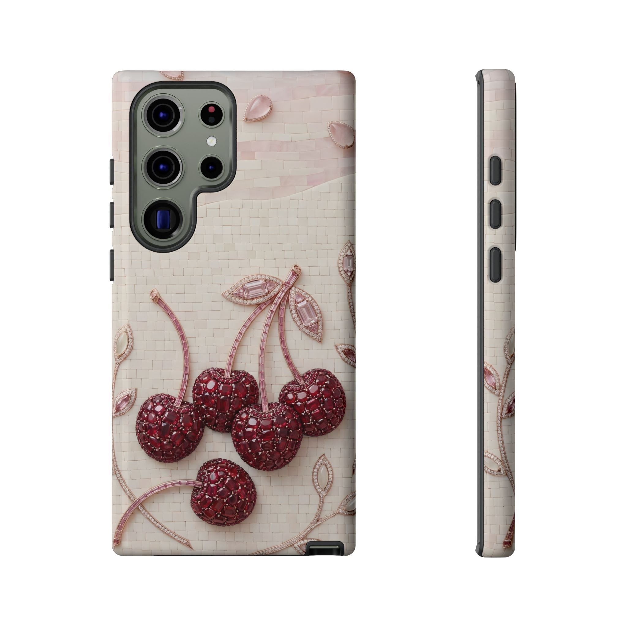 Cherry Embroidery Samsung Galaxy Phone Case | Glitter Red Cherries Pattern