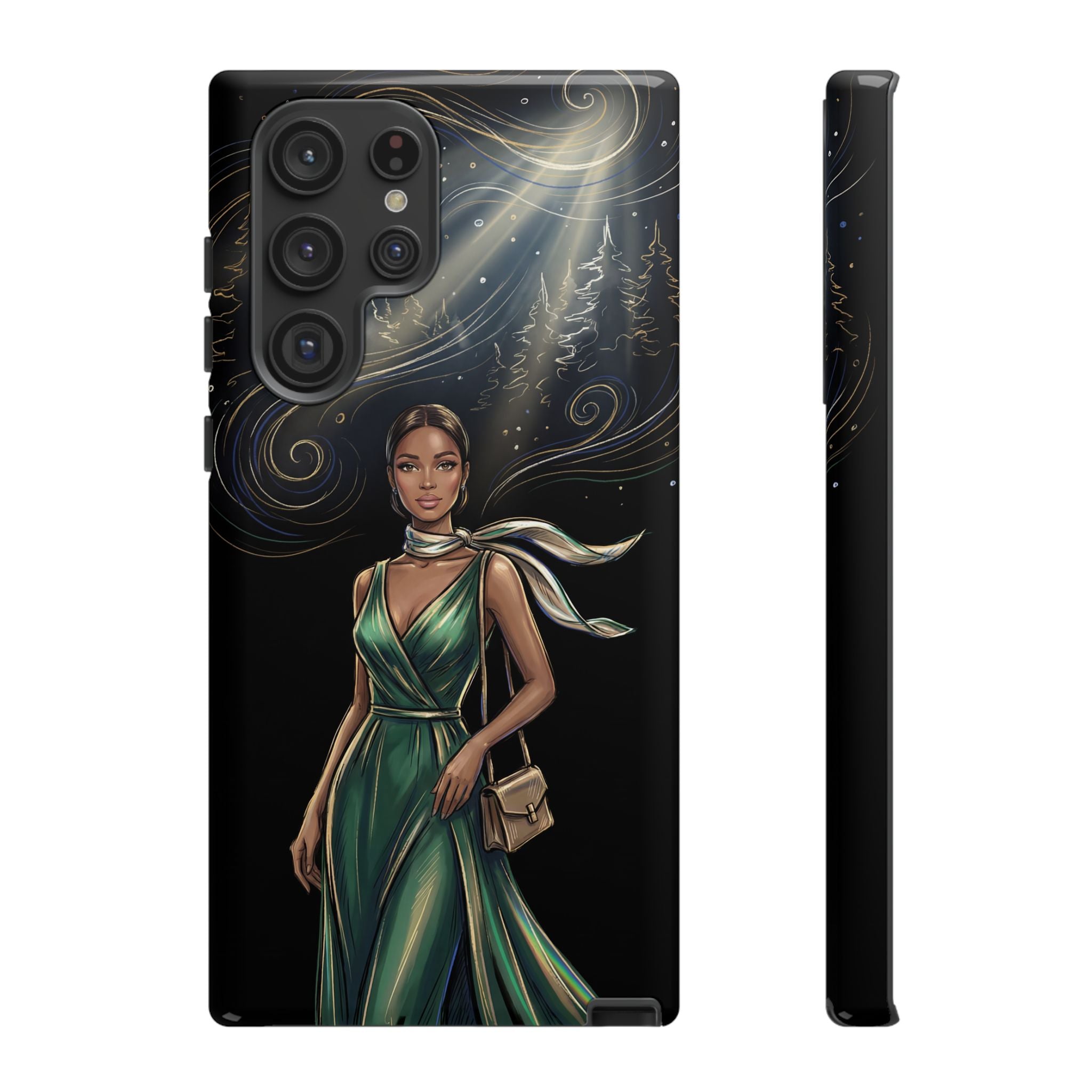 Elegant Woman in Green Dress Art Protective Tough Samsung Galaxy Phone Case